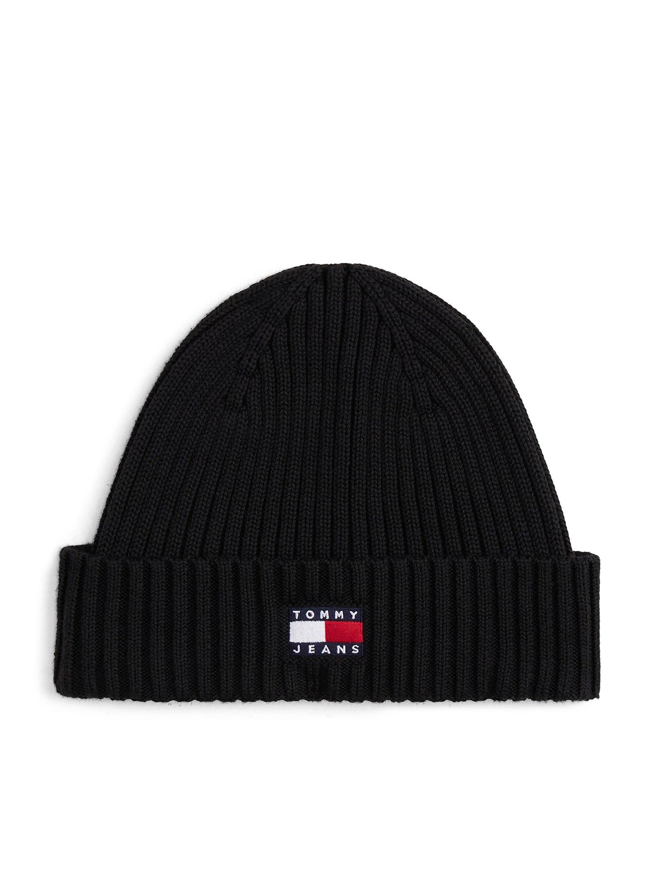 Tommy Hilfiger Men's Heritage Logo Rib Knit Core Beanie Hat - Black