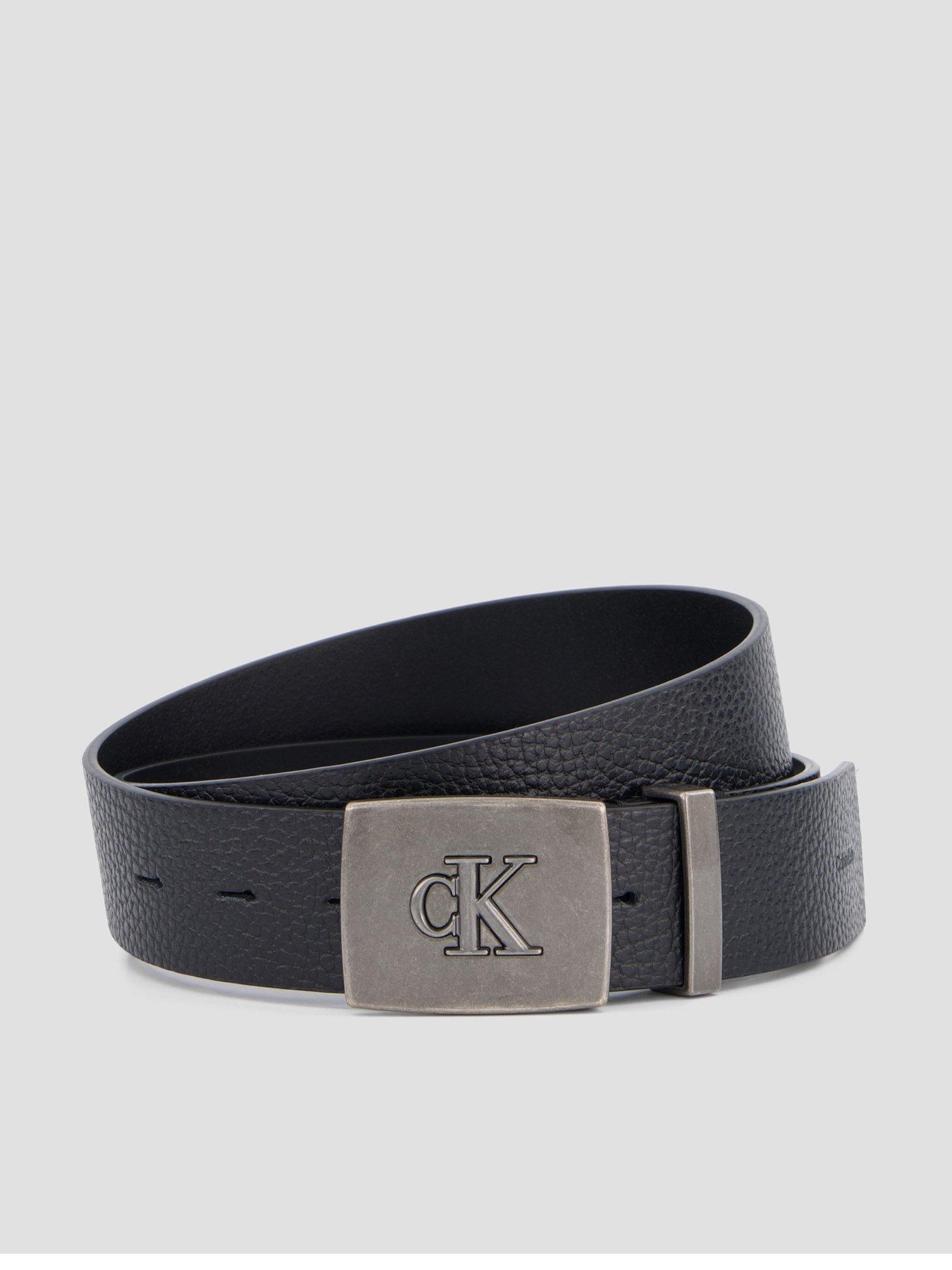 Calvin Klein Jeans Men's Pebble Leather Plaque Buckle Belt 35mm - Black