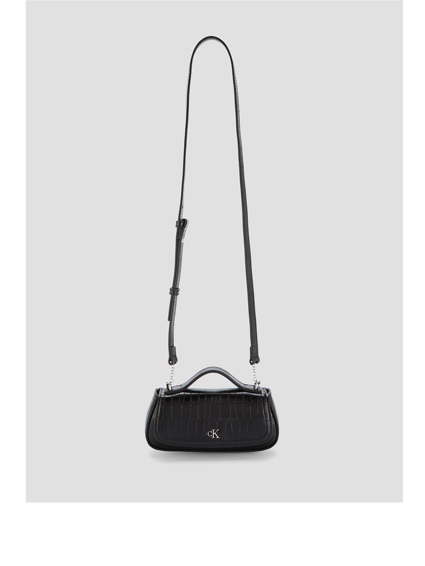 Image 1 of 3 of Calvin Klein Croco-effect Monogram Plaque Shoulder Bag - Black