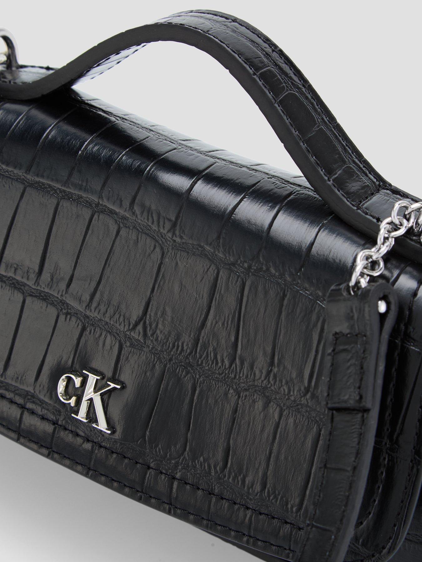 Image 2 of 3 of Calvin Klein Croco-effect Monogram Plaque Shoulder Bag - Black