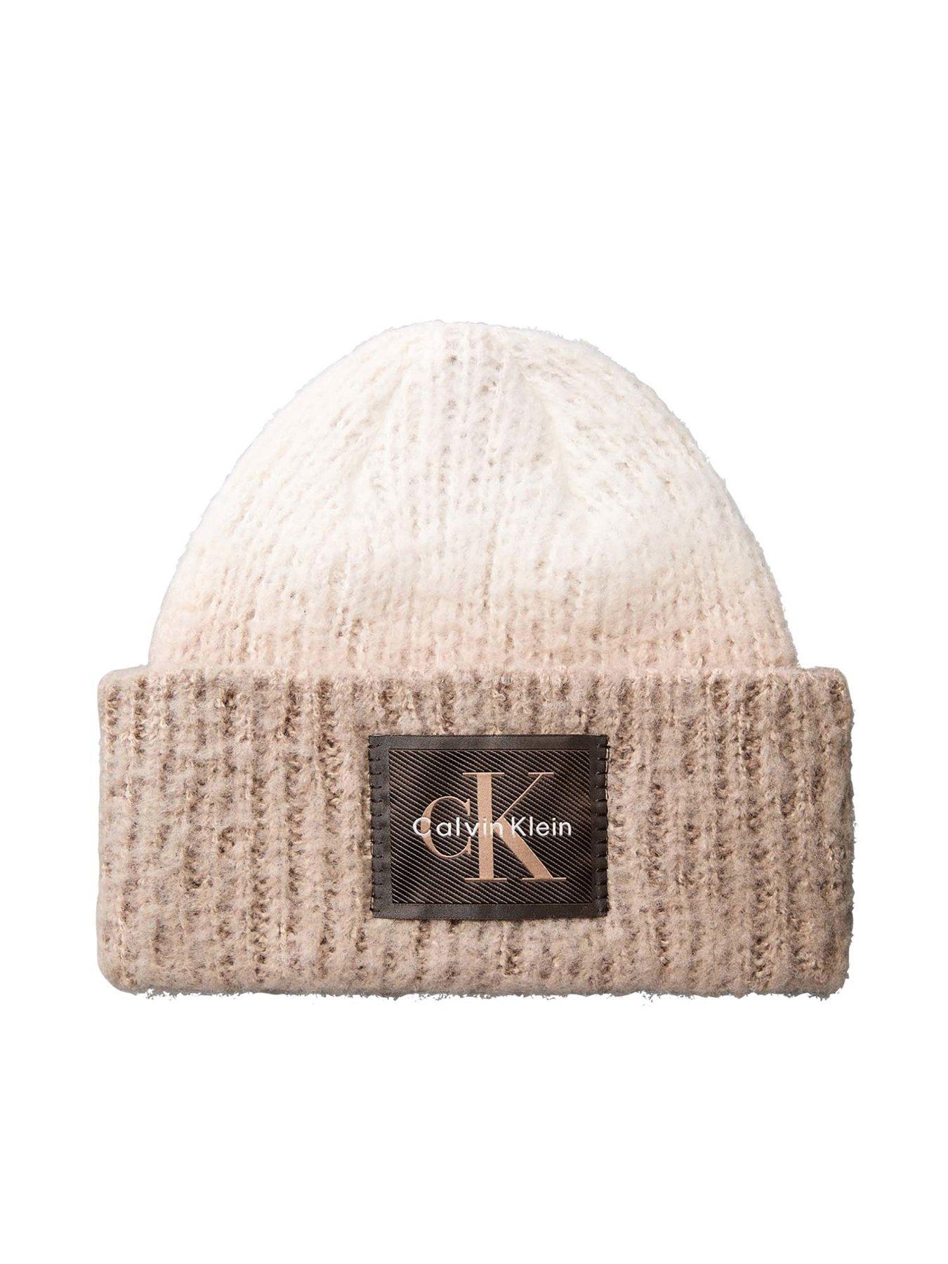 Image 1 of 3 of Calvin Klein Brushed Ombre Chunky Rib Beanie - White