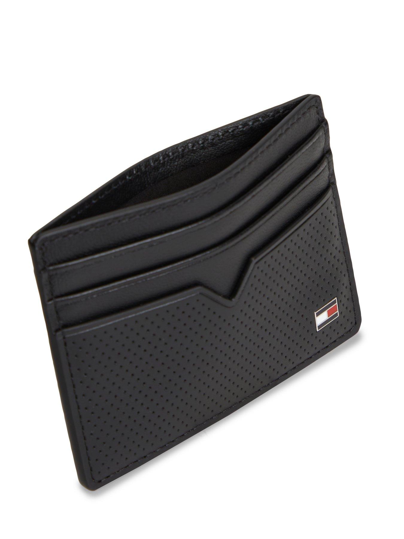 Image 2 of 4 of Tommy Hilfiger Perforated Leather Enamel Flag Card Holder - Black