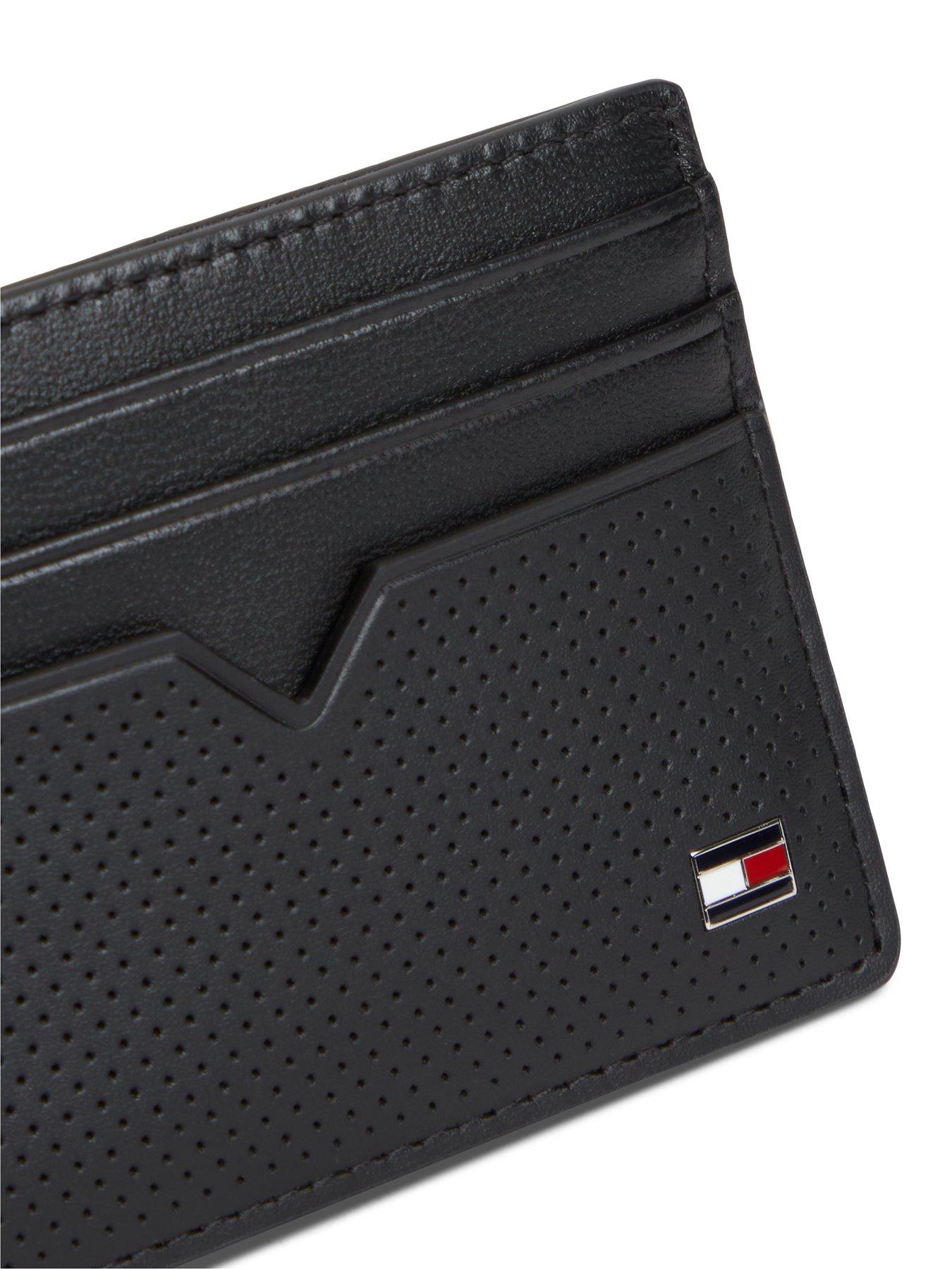 Image 4 of 4 of Tommy Hilfiger Perforated Leather Enamel Flag Card Holder - Black