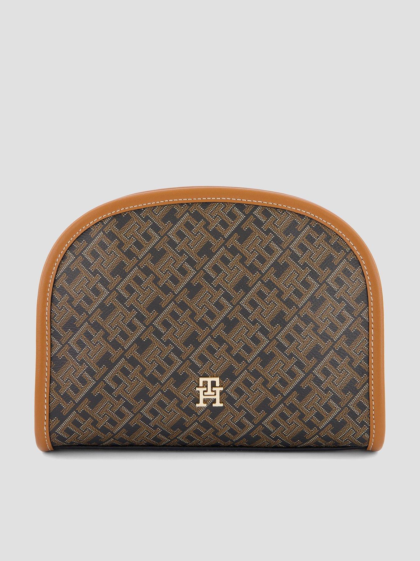 Tommy Hilfiger Women's TH Icon Monogram Wash Bag with Contrast Trim Detail - Black/Brown