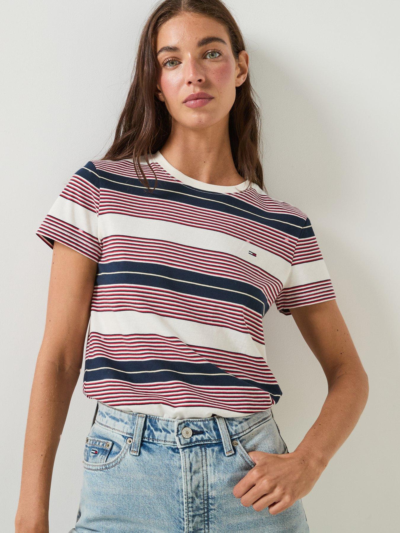 Image 1 of 5 of Tommy Jeans Women's Regular Essential Stripe Jersey T-Shirt - Multi