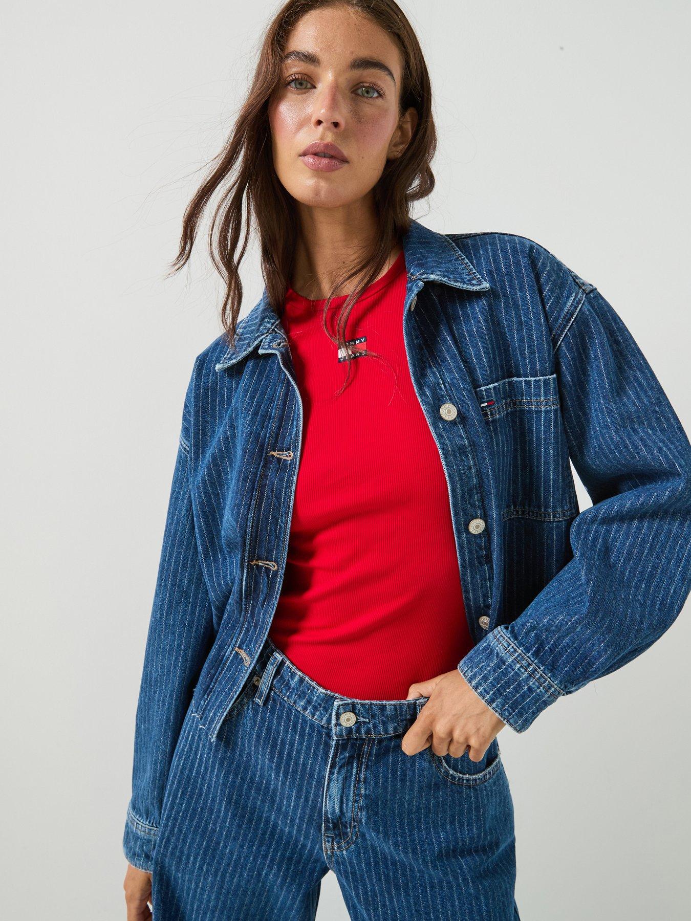 Tommy Jeans Women's Striped Denim Overshirt Jacket - Blue
