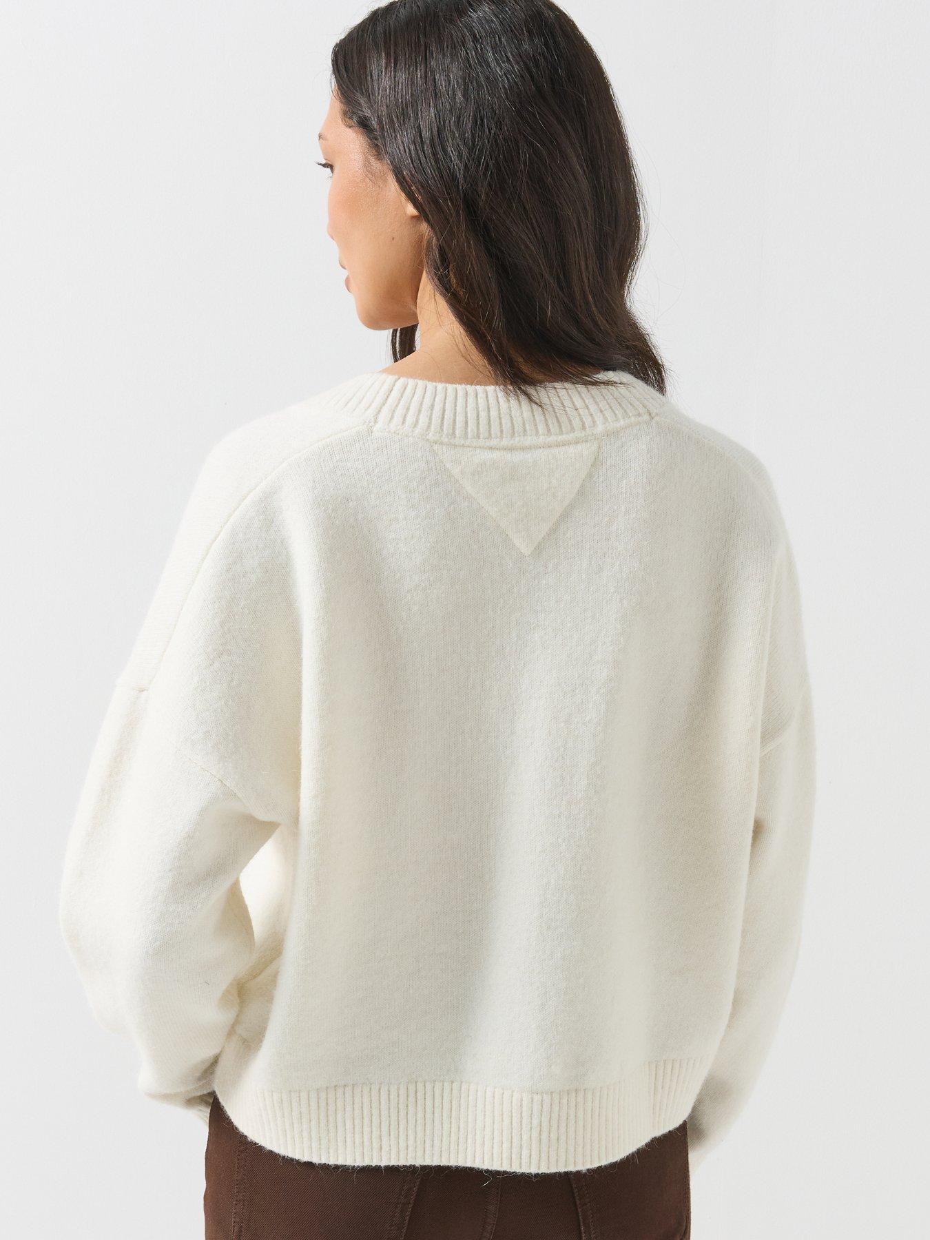 Image 2 of 6 of Tommy Jeans Womens Fluffy V-Neck Button Through Cardigan - White