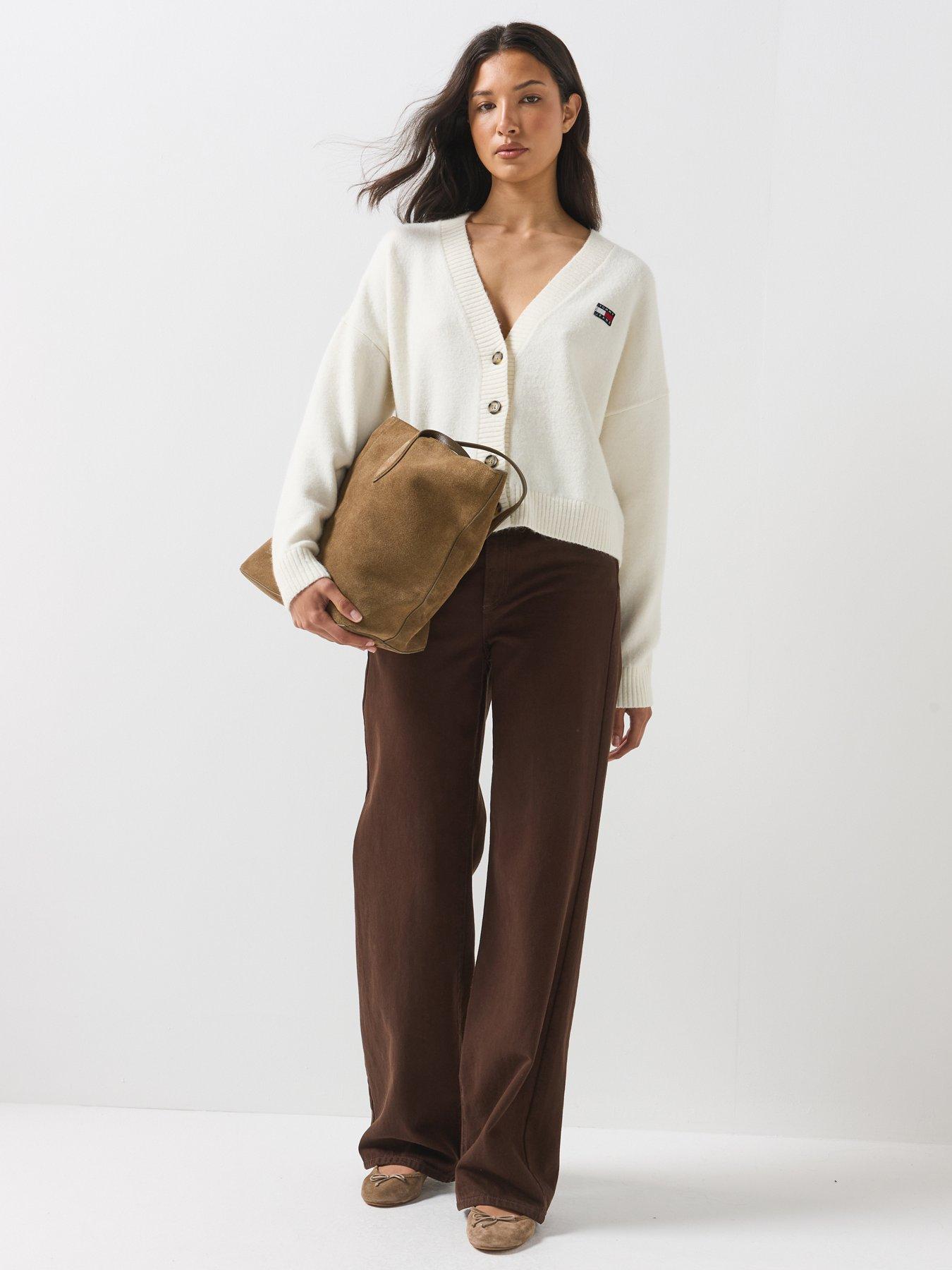 Image 3 of 6 of Tommy Jeans Womens Fluffy V-Neck Button Through Cardigan - White