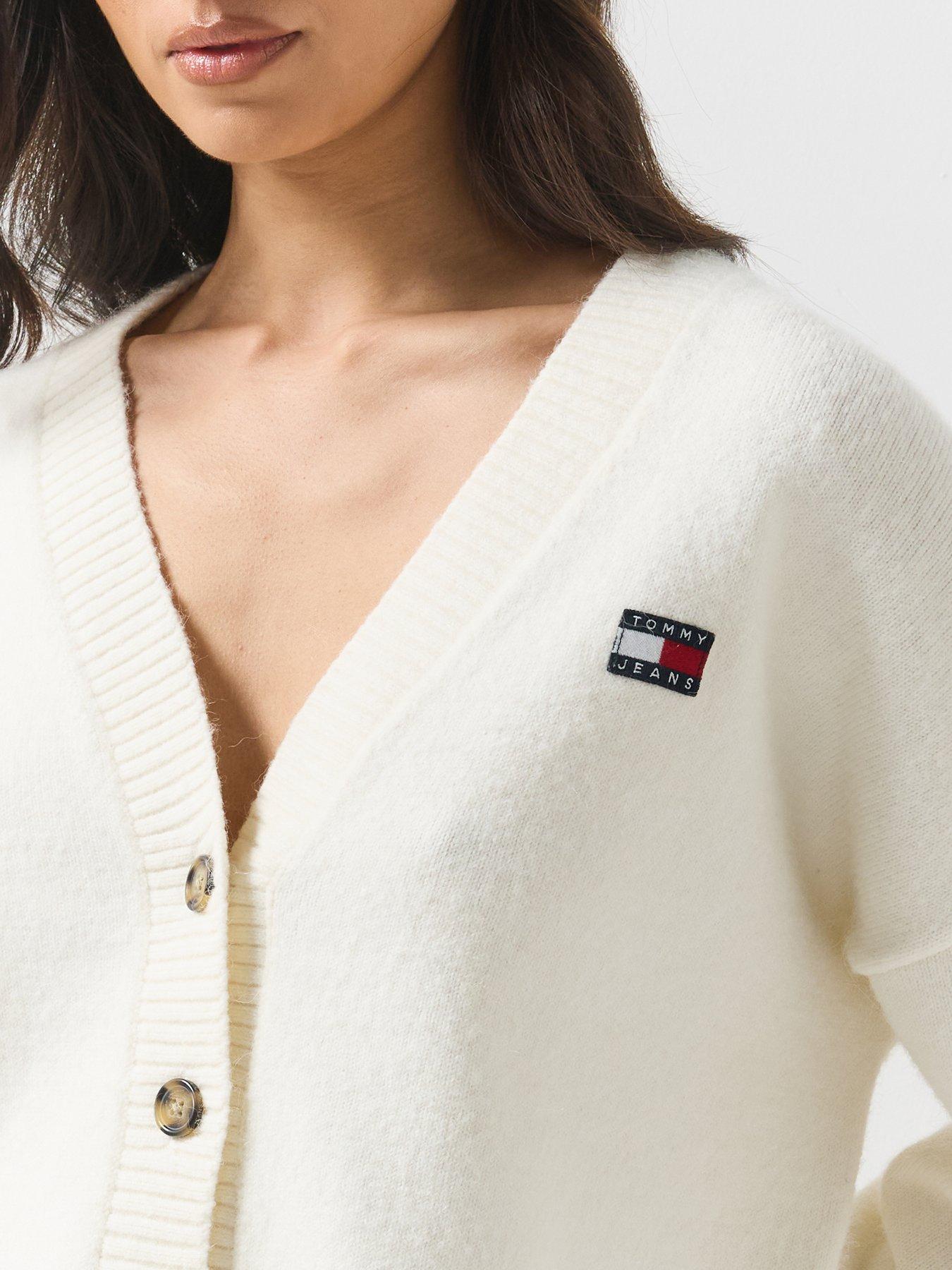 Image 4 of 6 of Tommy Jeans Womens Fluffy V-Neck Button Through Cardigan - White