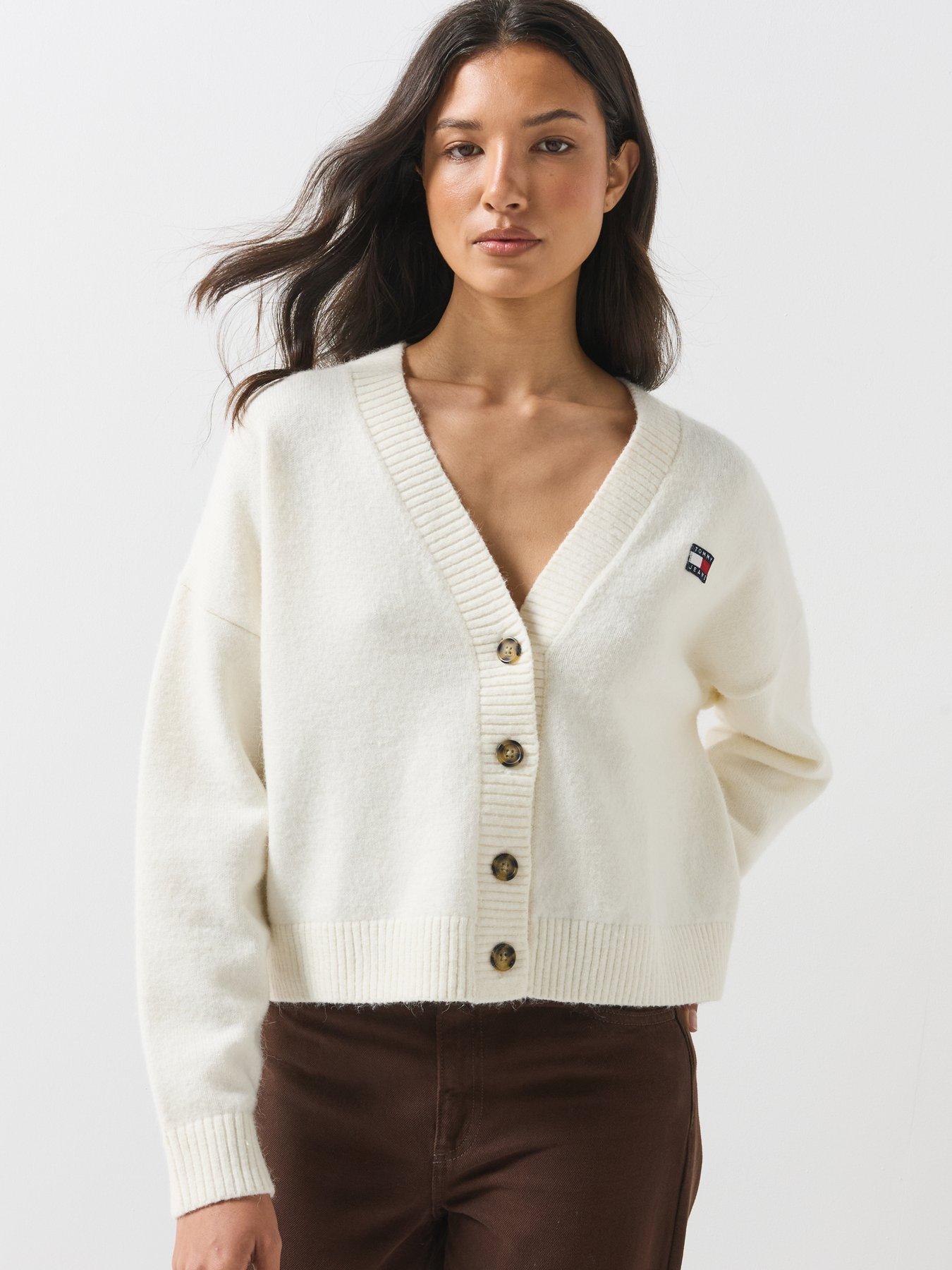 Image 6 of 6 of Tommy Jeans Womens Fluffy V-Neck Button Through Cardigan - White