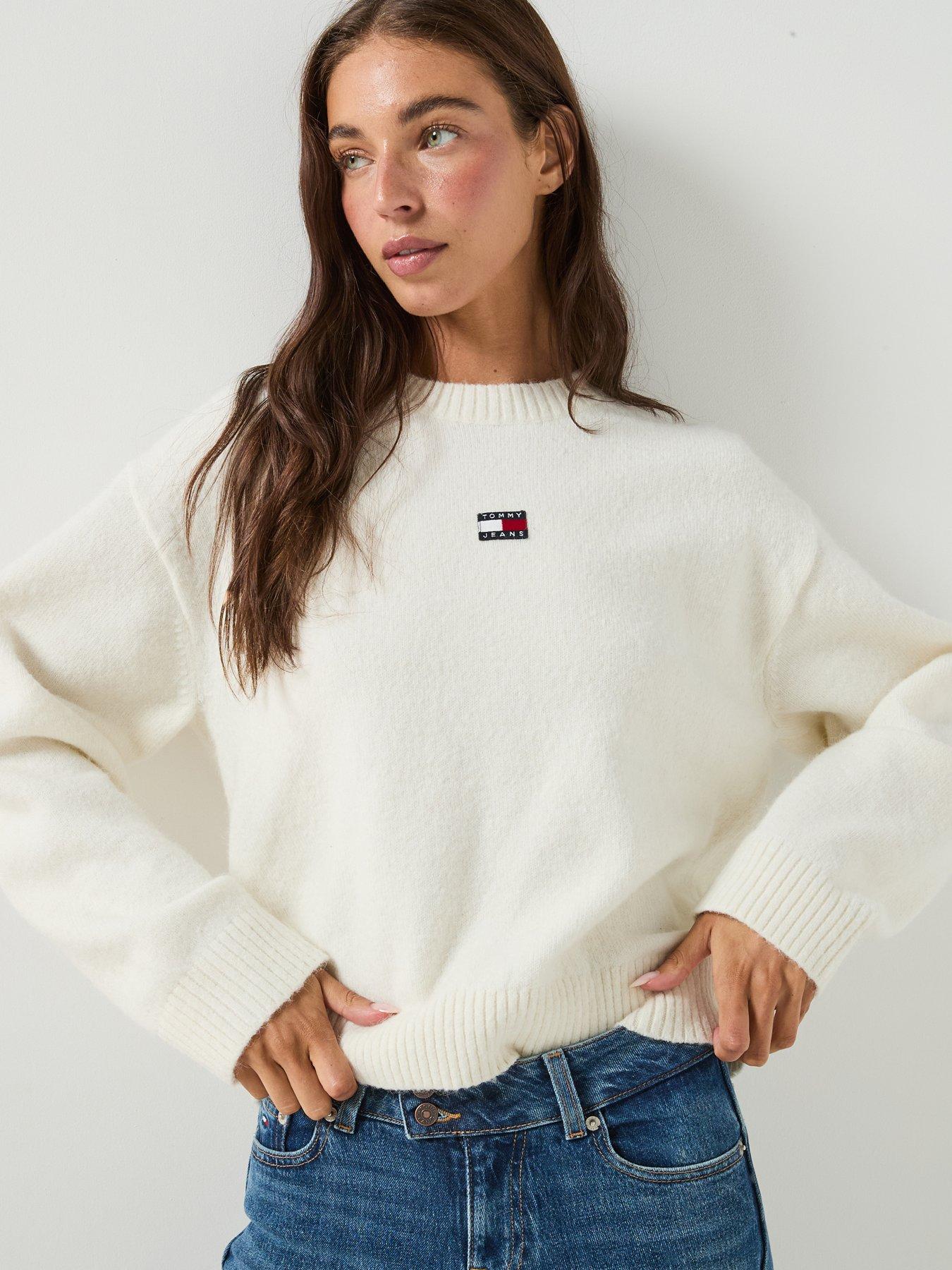 Tommy Jeans Women's Fluffy Knit Jumper with Logo Badge - Cream