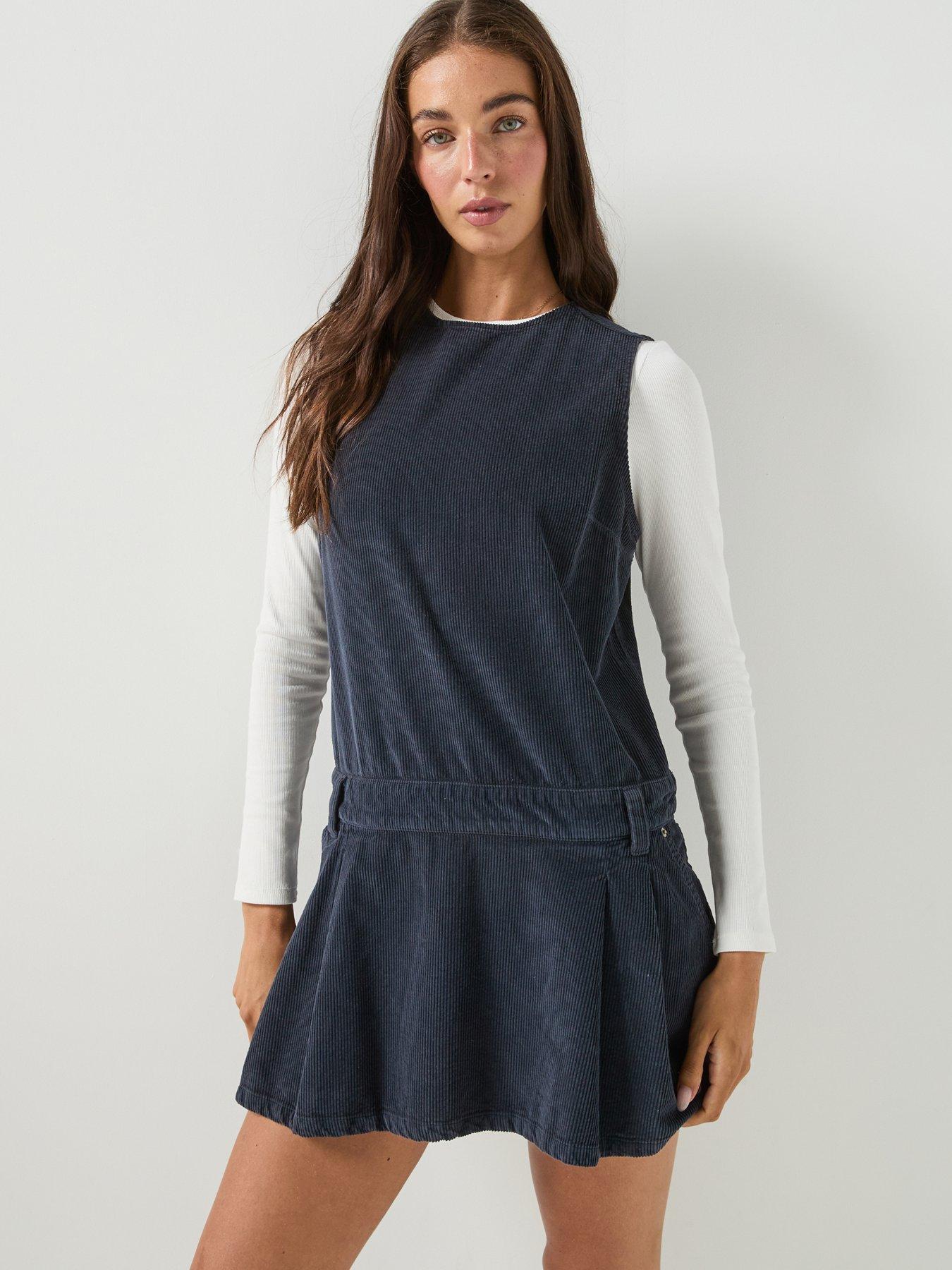 Image 1 of 5 of Tommy Jeans Women's Ivy Mini Cord Pleated Mini Dress - Blue