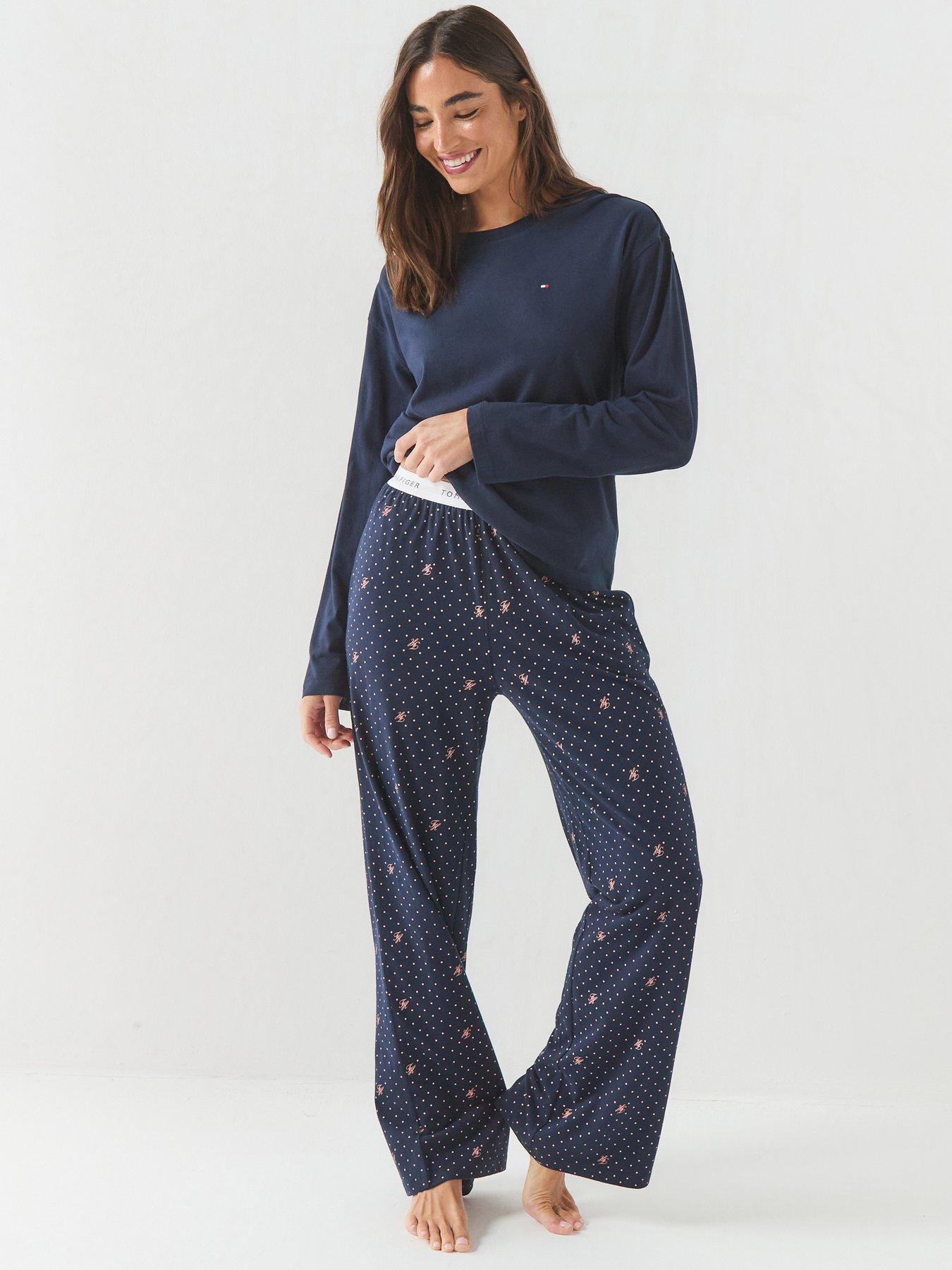 Image 1 of 6 of Tommy Hilfiger Long Sleeve Jersey Pyjama Set - Blue