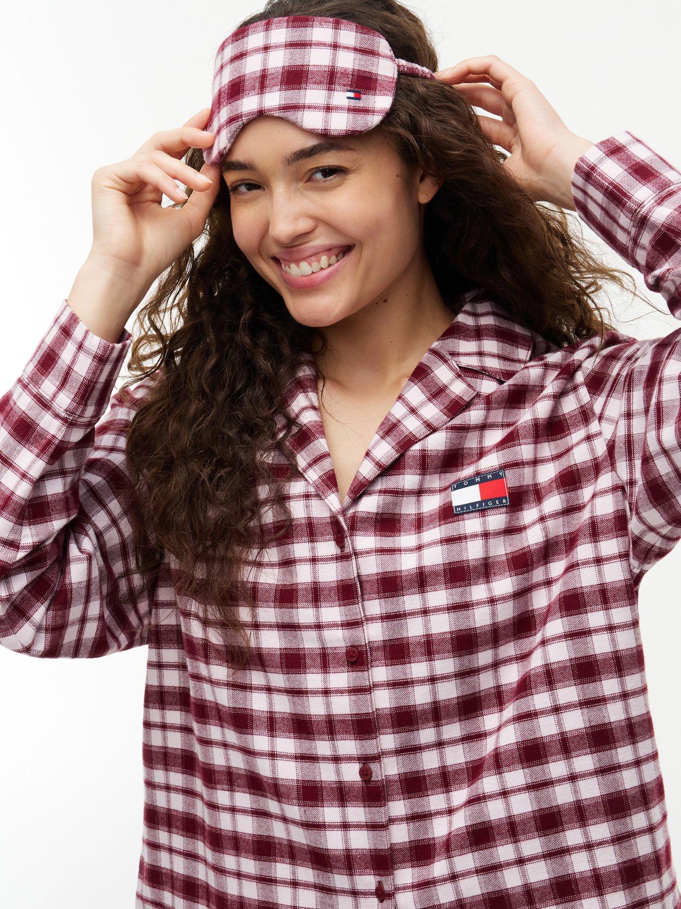 Image 1 of 6 of Tommy Hilfiger Womens Heritage Flannel Shorts Eye Mask Pyjama Set - Pink