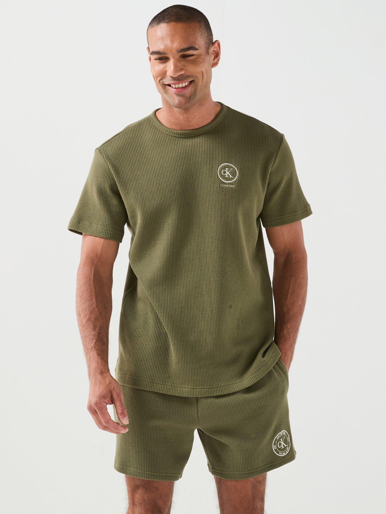 Image 1 of 6 of Calvin Klein Waffle Short Sleeve Crew Neck T-Shirt - Green