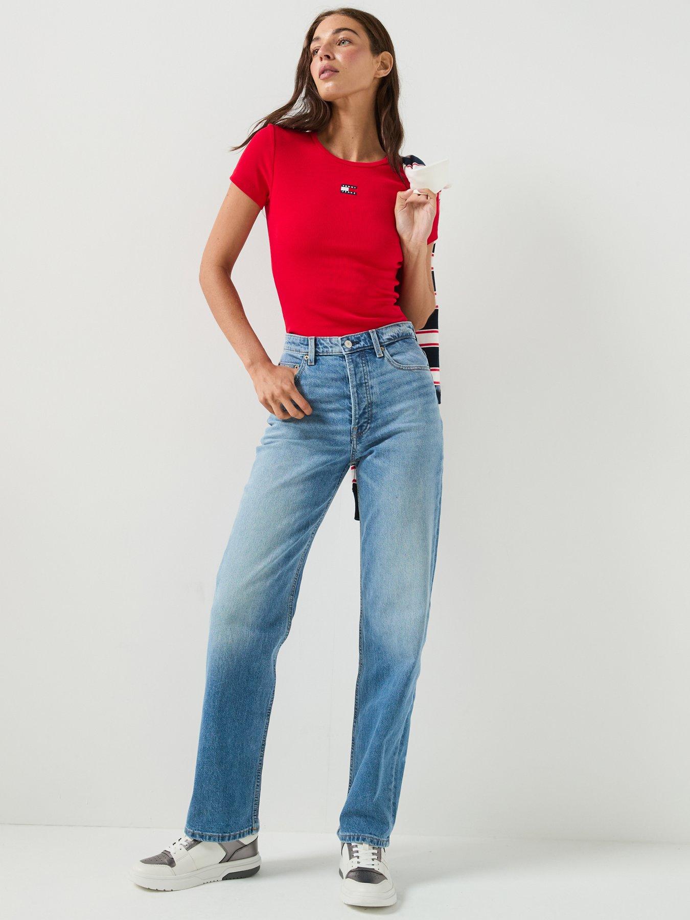 Image 3 of 5 of Tommy Jeans Women's Ribbed Badge T-Shirt - Red