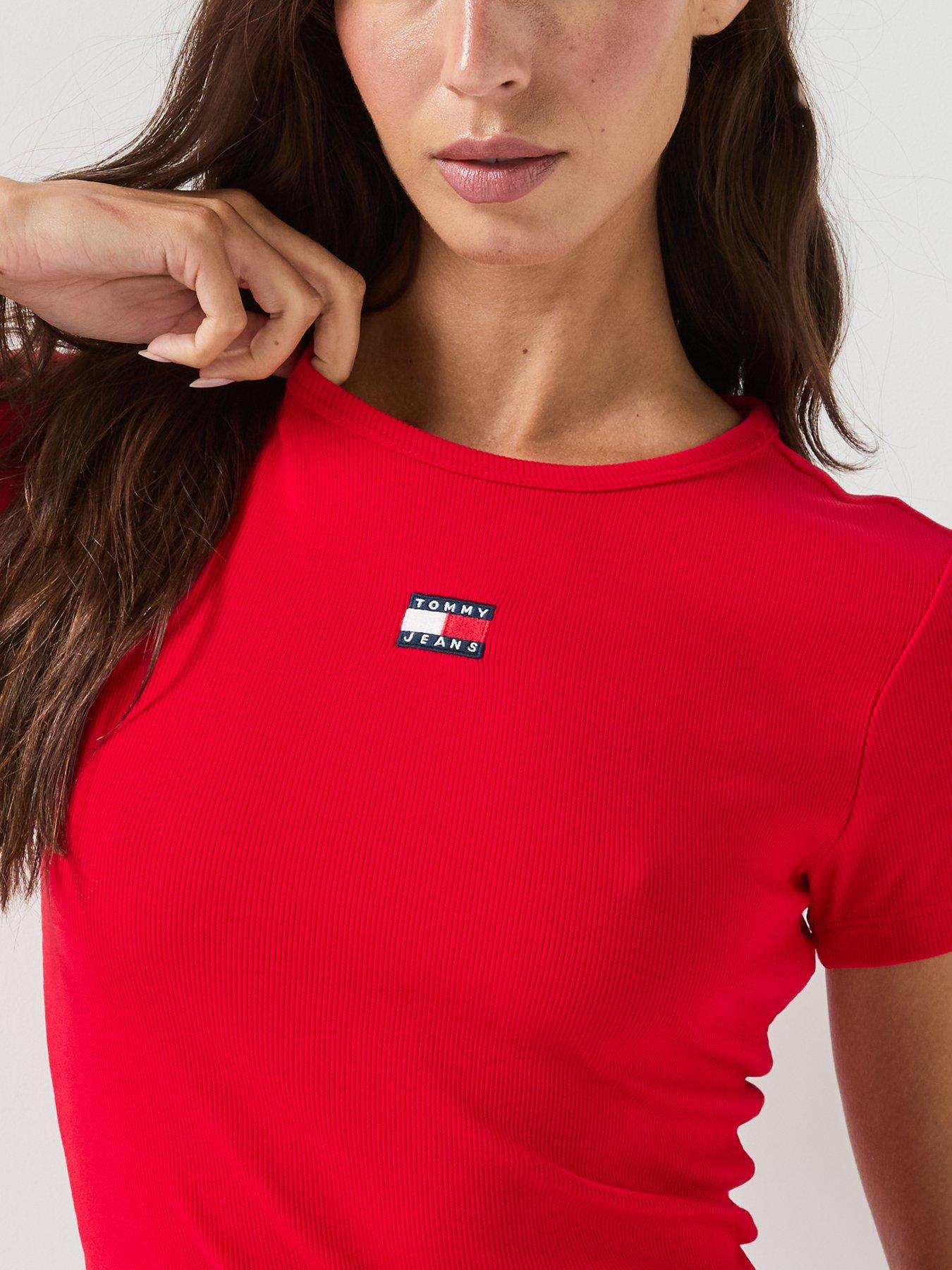 Image 4 of 5 of Tommy Jeans Women's Ribbed Badge T-Shirt - Red
