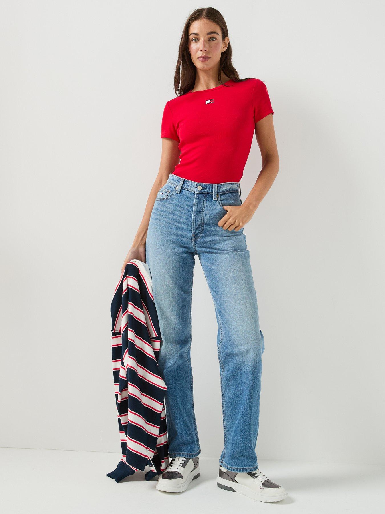 Image 5 of 5 of Tommy Jeans Women's Ribbed Badge T-Shirt - Red