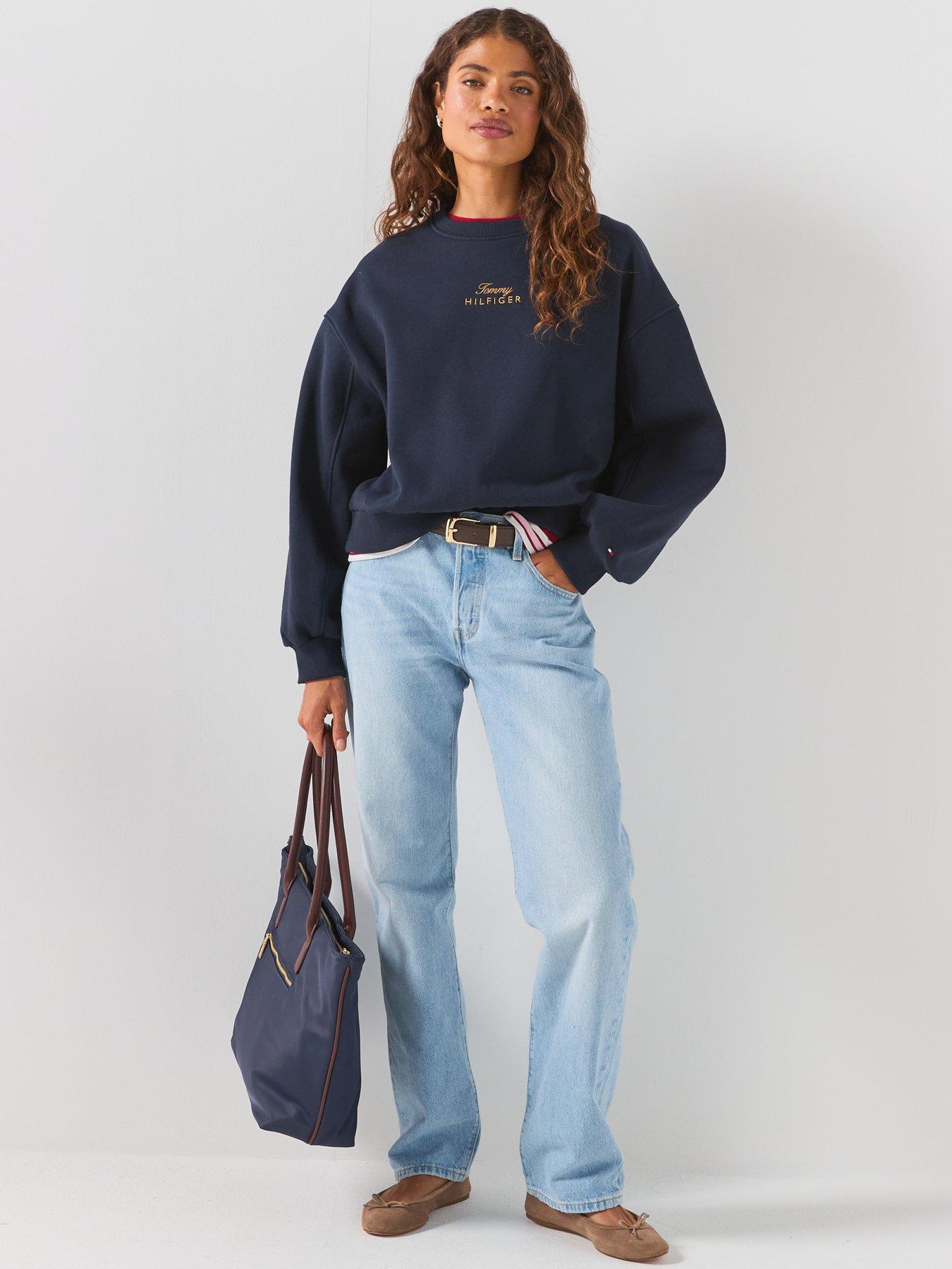 Image 3 of 6 of Tommy Hilfiger Logo Embroidery Relaxed Fleece Jumper - Blue
