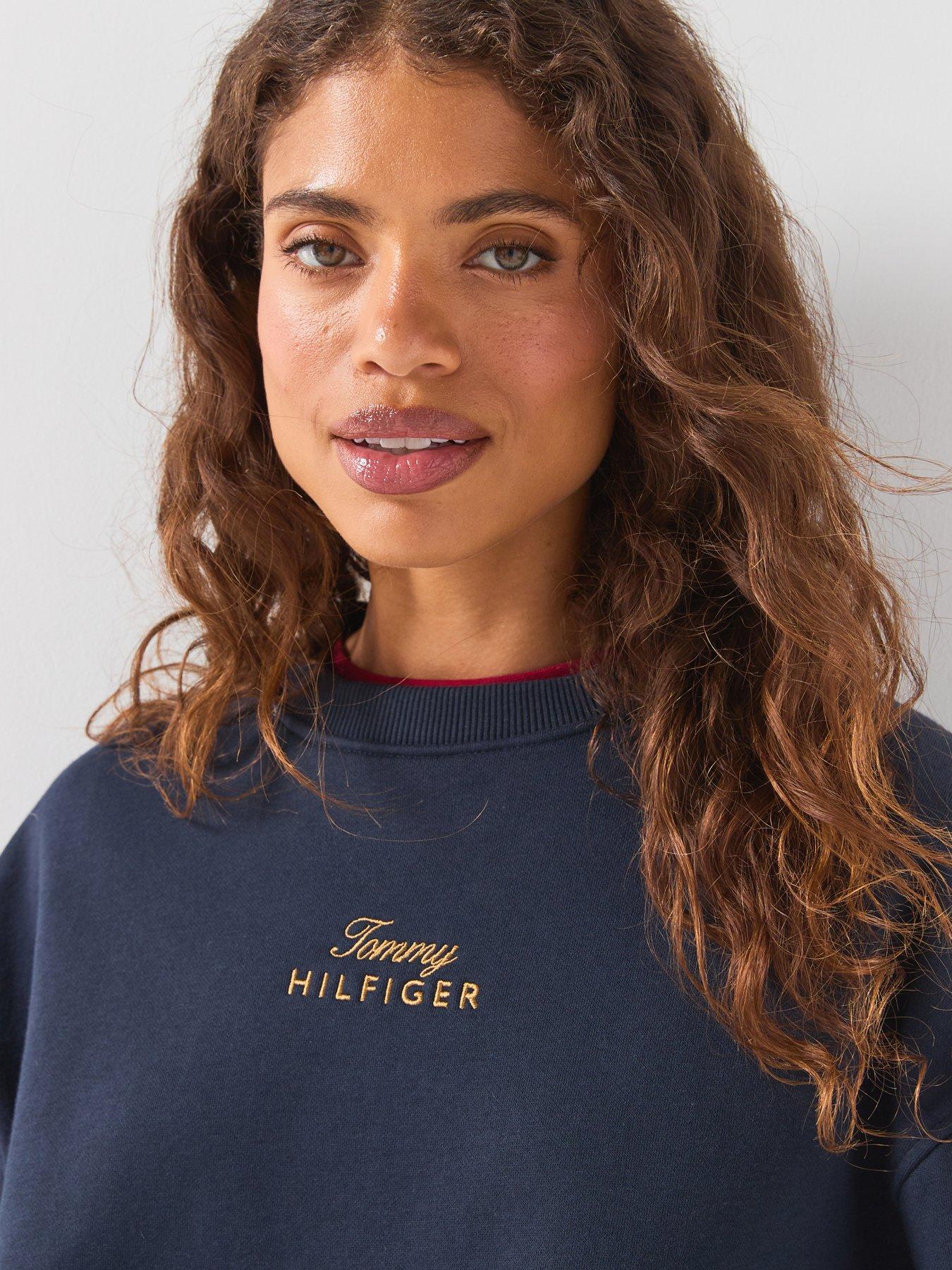 Image 4 of 6 of Tommy Hilfiger Logo Embroidery Relaxed Fleece Jumper - Blue