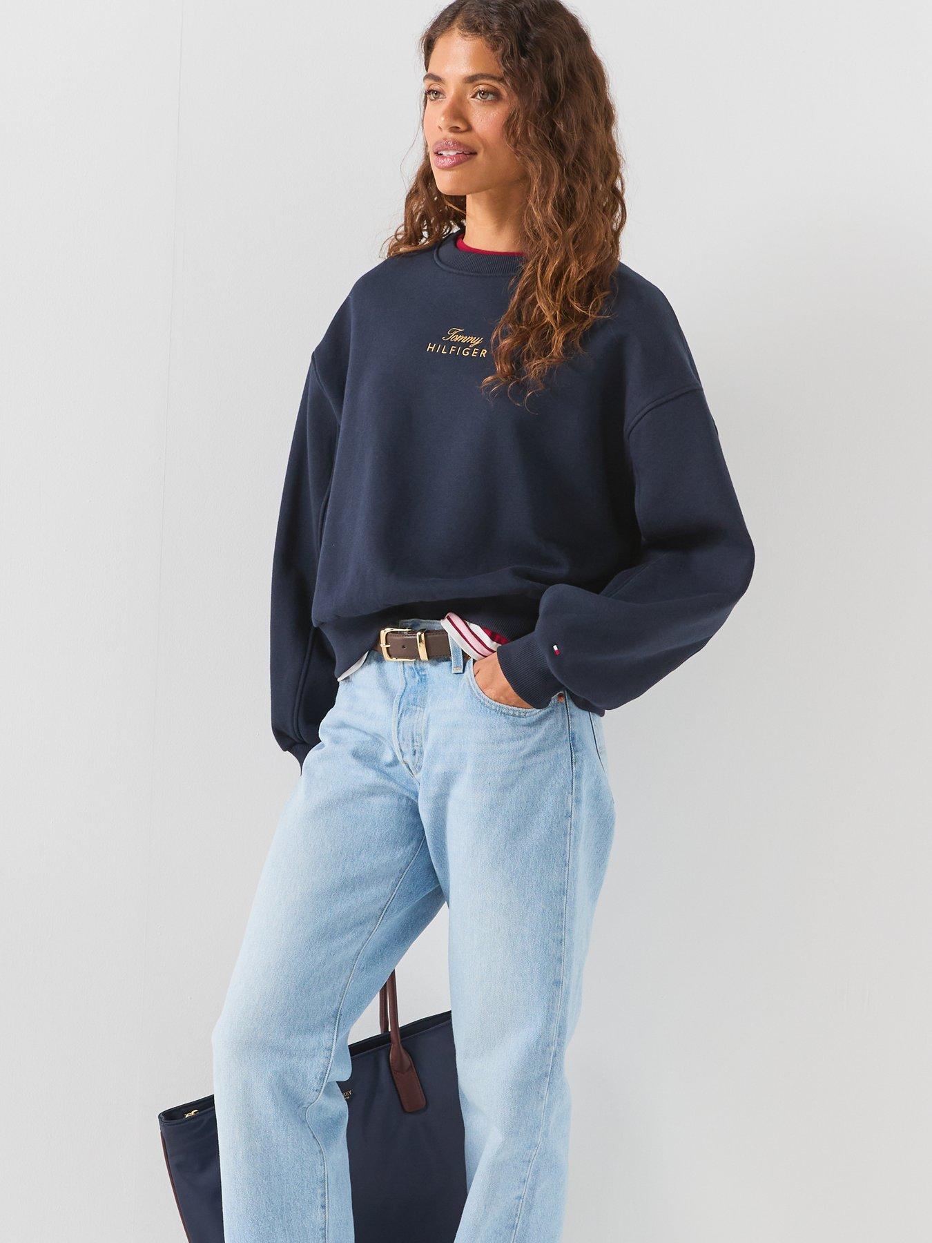 Image 5 of 6 of Tommy Hilfiger Logo Embroidery Relaxed Fleece Jumper - Blue