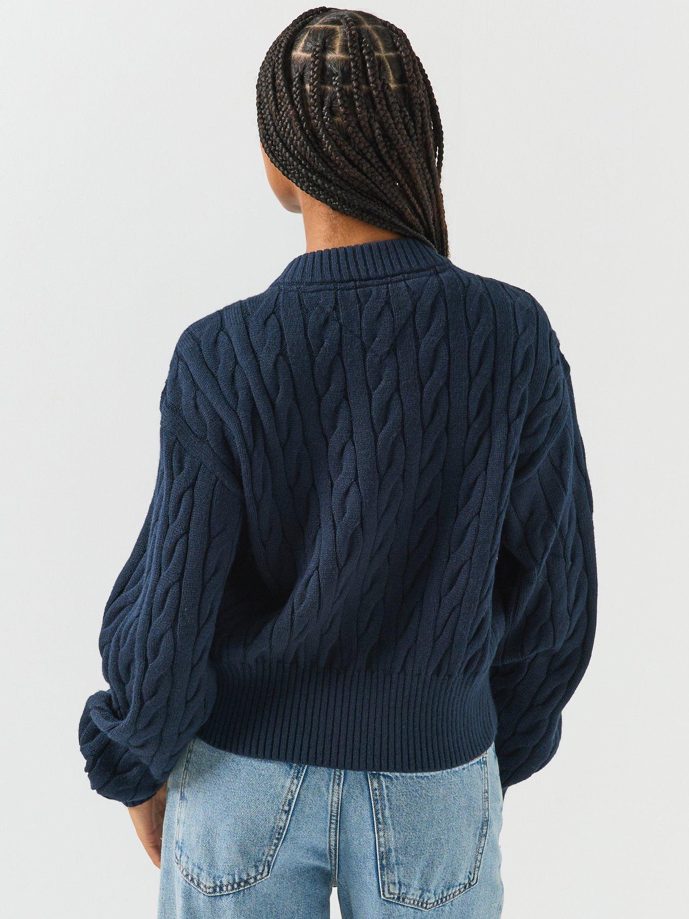 Image 2 of 6 of Tommy Jeans Tommy Badge Cable Knit Relaxed Cardigan - Blue