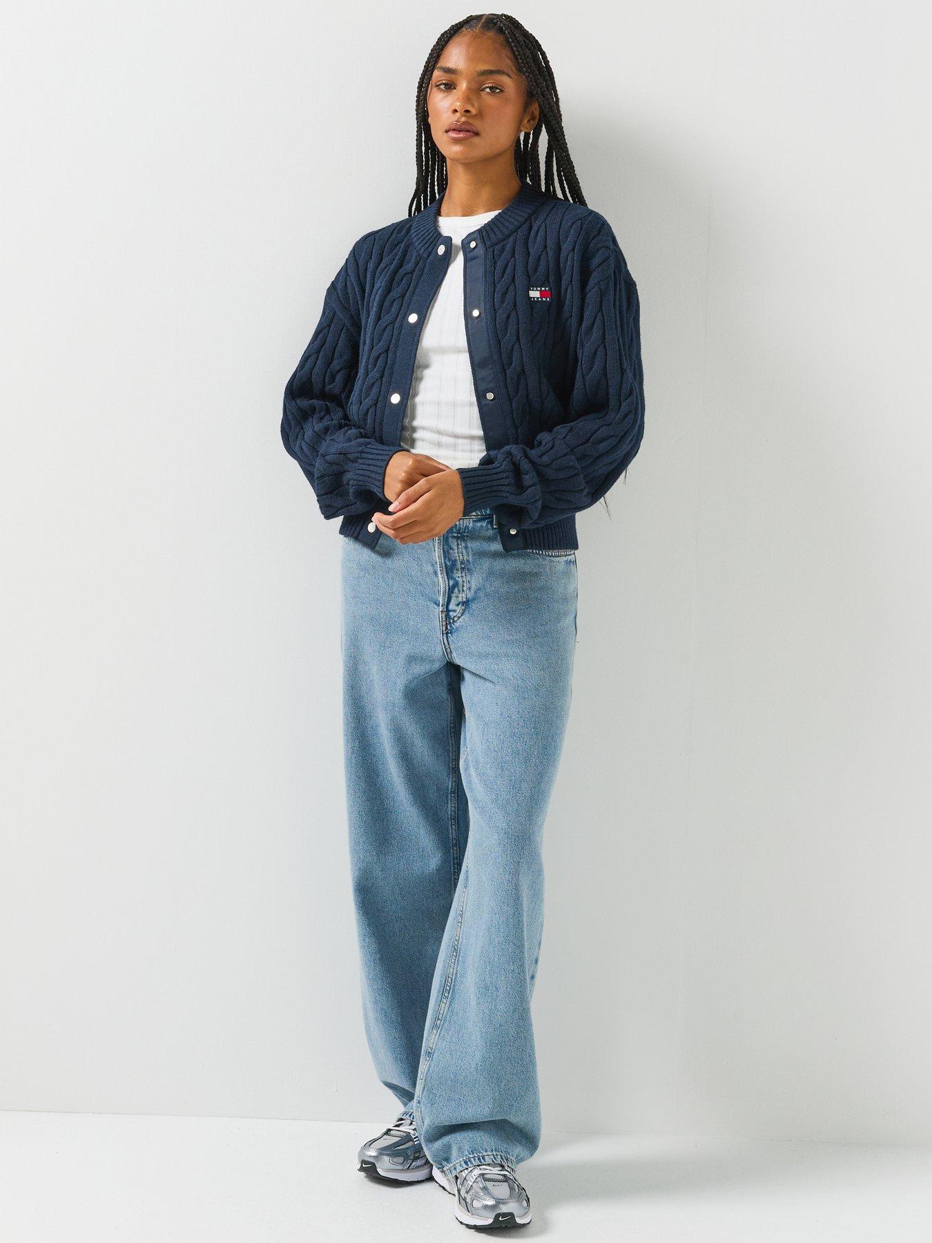 Image 3 of 6 of Tommy Jeans Tommy Badge Cable Knit Relaxed Cardigan - Blue