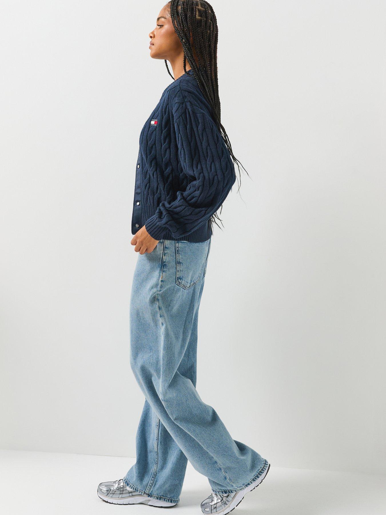 Image 4 of 6 of Tommy Jeans Tommy Badge Cable Knit Relaxed Cardigan - Blue