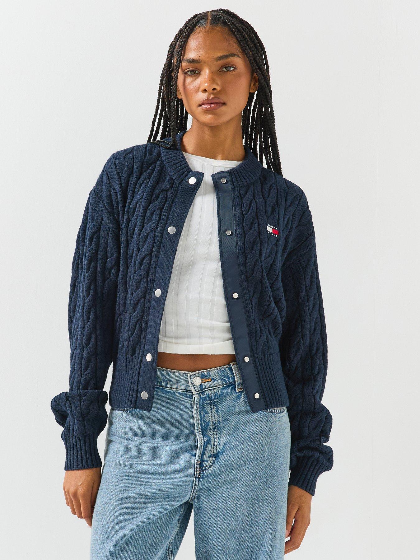 Image 5 of 6 of Tommy Jeans Tommy Badge Cable Knit Relaxed Cardigan - Blue