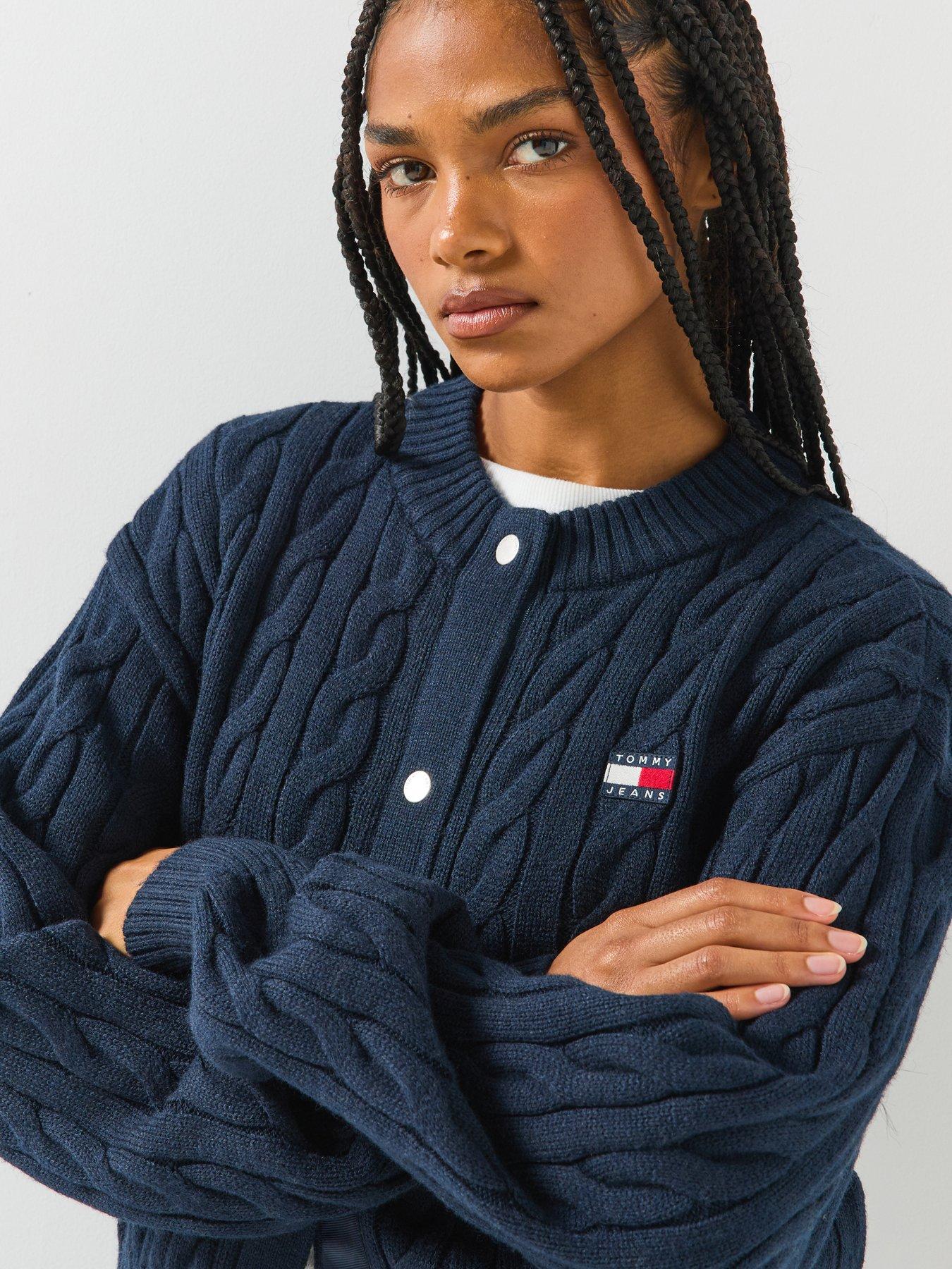Image 6 of 6 of Tommy Jeans Tommy Badge Cable Knit Relaxed Cardigan - Blue