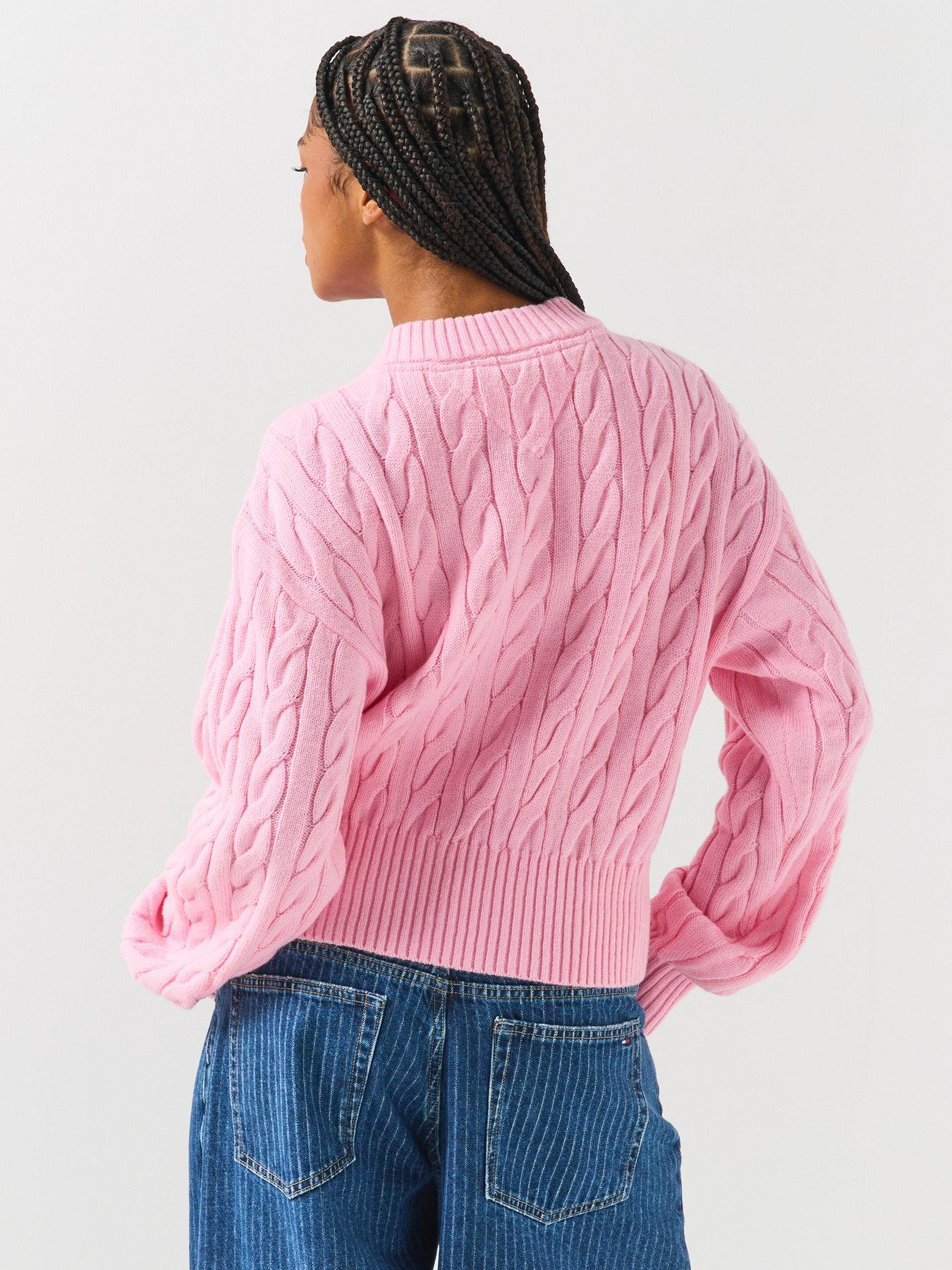 Image 2 of 5 of Tommy Jeans Tommy Badge Cable Knit Relaxed Cardigan - Pink