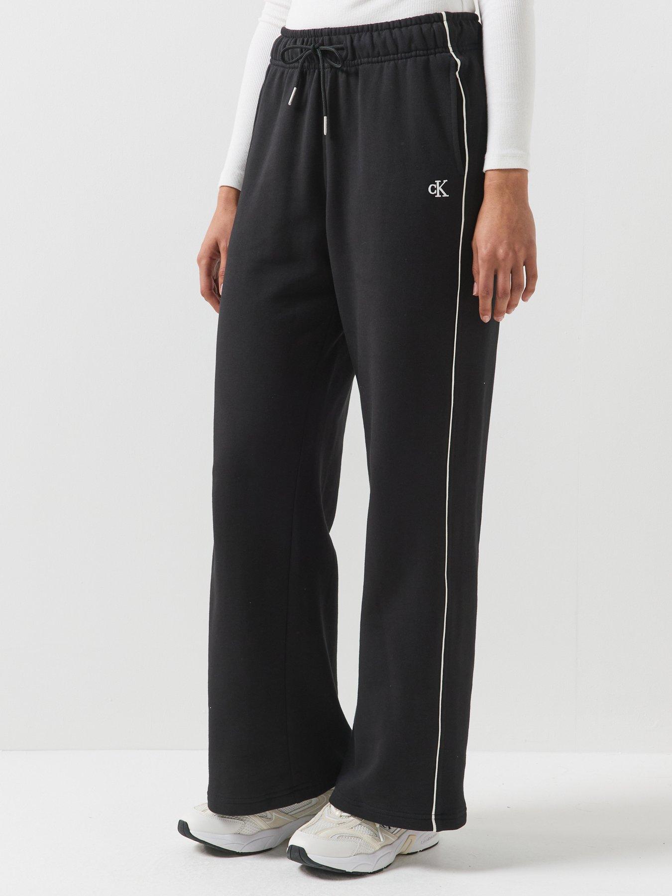 Image 1 of 6 of Calvin Klein Jeans Jeans Monogram Embroidery Contrast Piping Terry Joggers - Black
