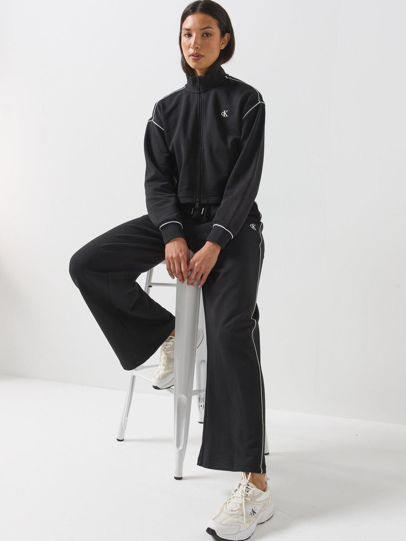 Image 3 of 6 of Calvin Klein Jeans Jeans Monogram Embroidery Contrast Piping Terry Joggers - Black