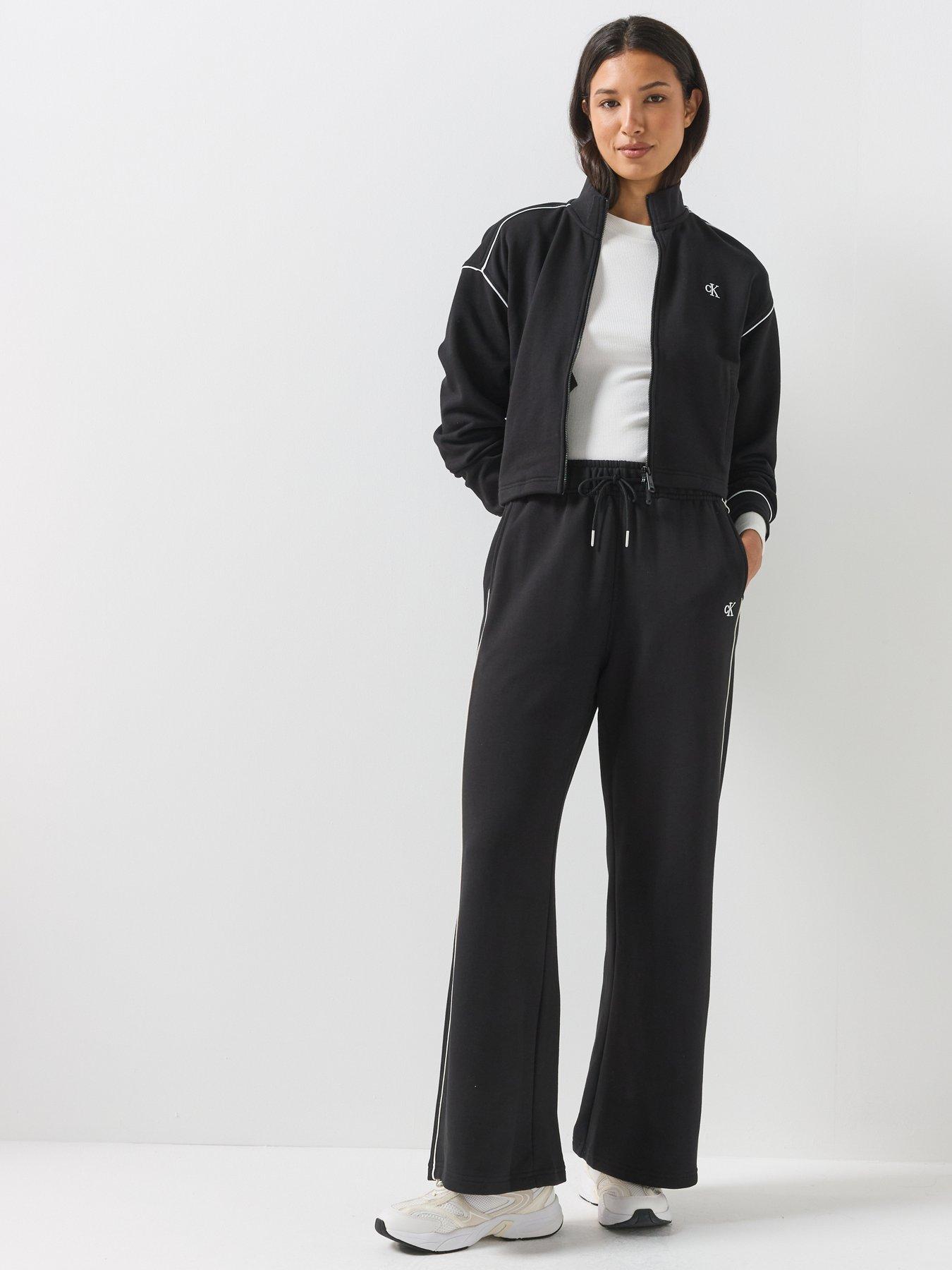 Image 6 of 6 of Calvin Klein Jeans Jeans Monogram Embroidery Contrast Piping Terry Joggers - Black