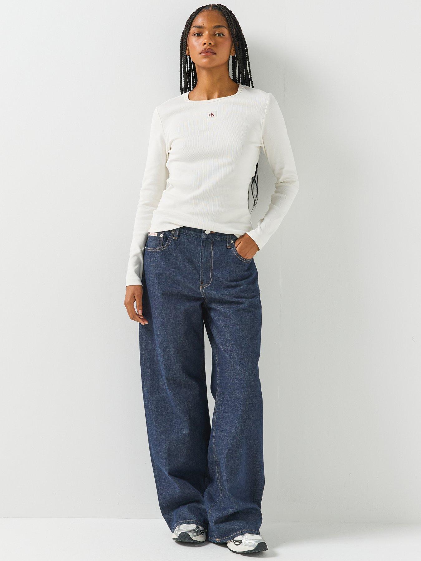 Image 3 of 6 of Calvin Klein Jeans Jeans Woven Label Long Sleeve T-shirt - Cream