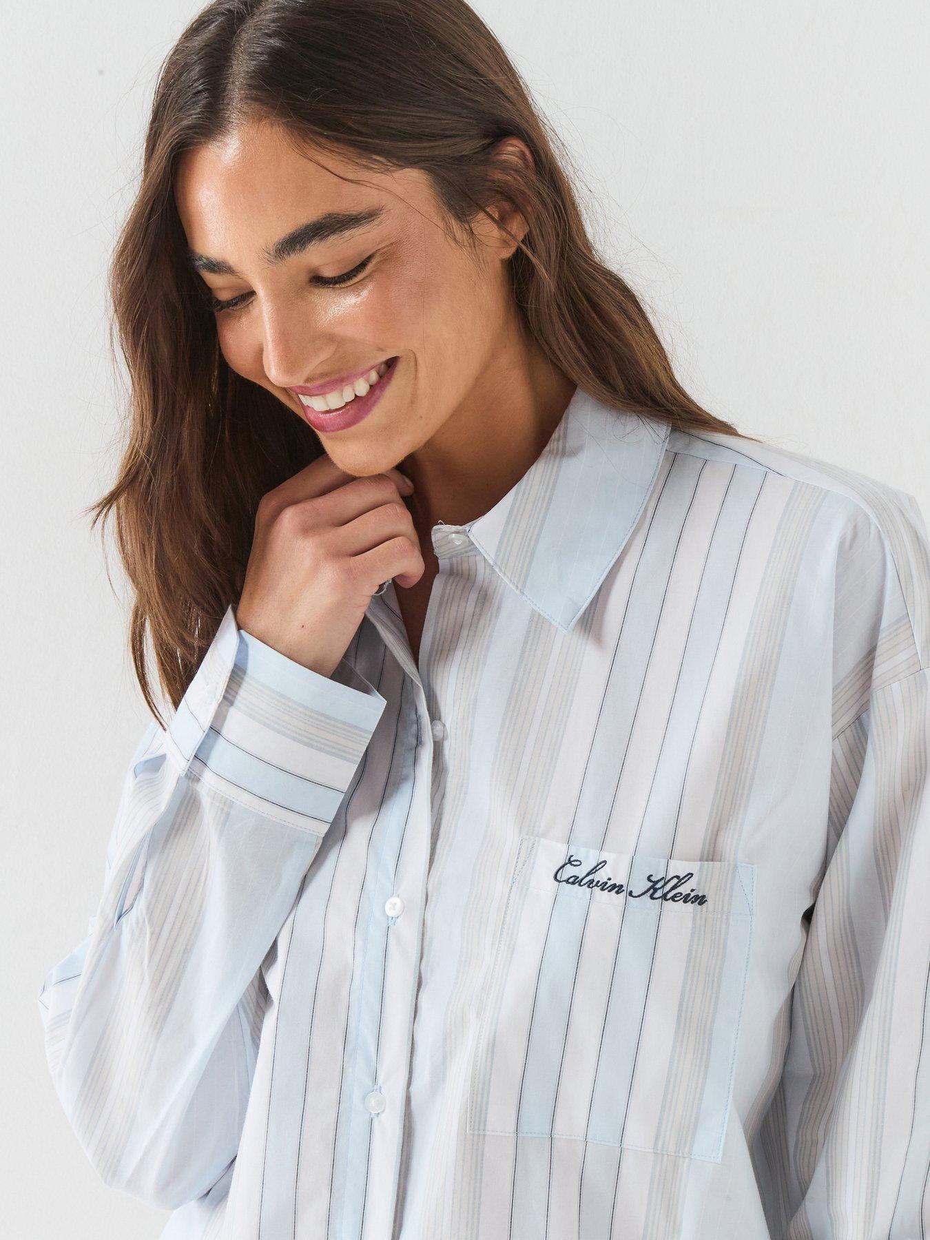 Image 4 of 6 of Calvin Klein Cotton Poplin Pyjama Shirt - White
