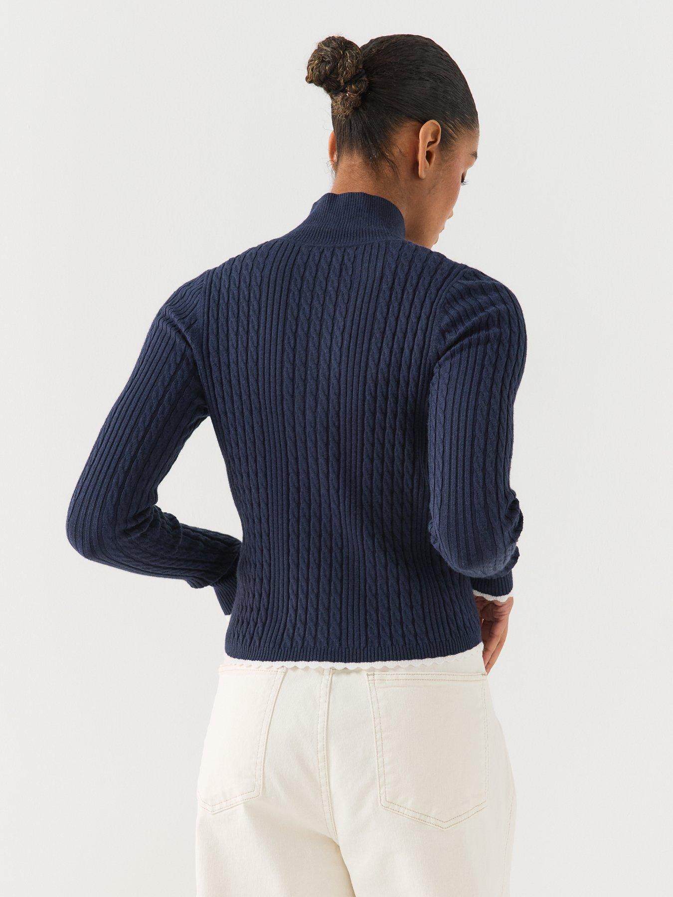 Image 2 of 6 of Tommy Jeans Micro Cable Knit Slim Zip-thru Jumper - Blue