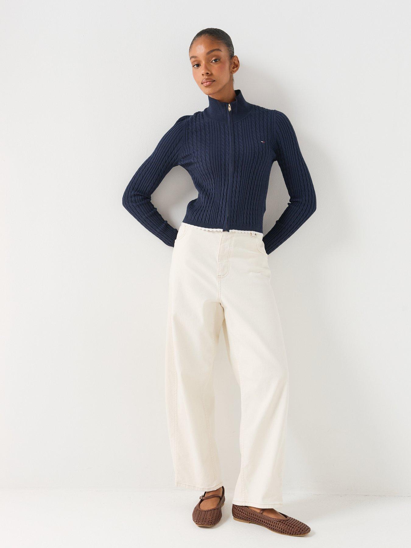 Image 3 of 6 of Tommy Jeans Micro Cable Knit Slim Zip-thru Jumper - Blue