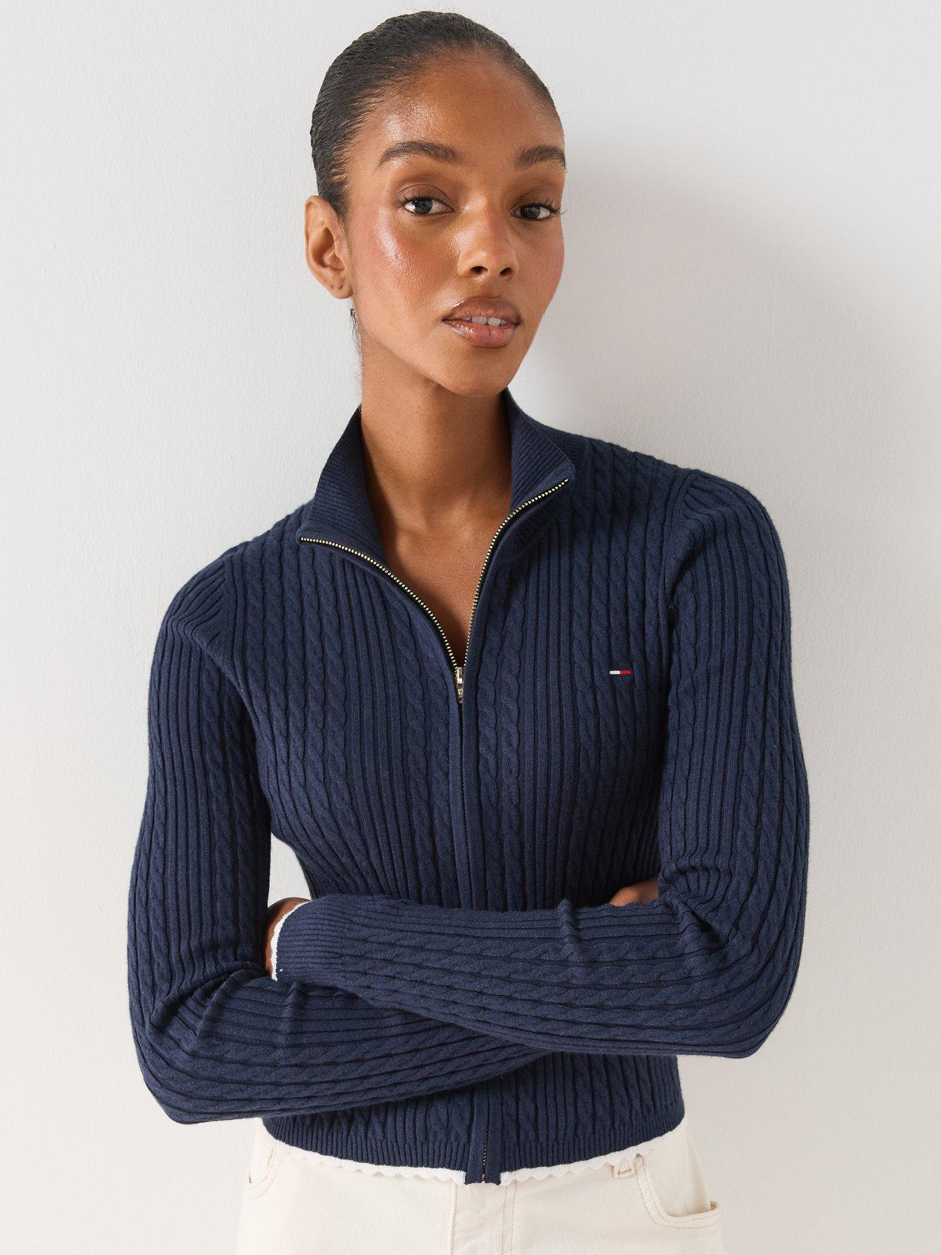 Image 4 of 6 of Tommy Jeans Micro Cable Knit Slim Zip-thru Jumper - Blue