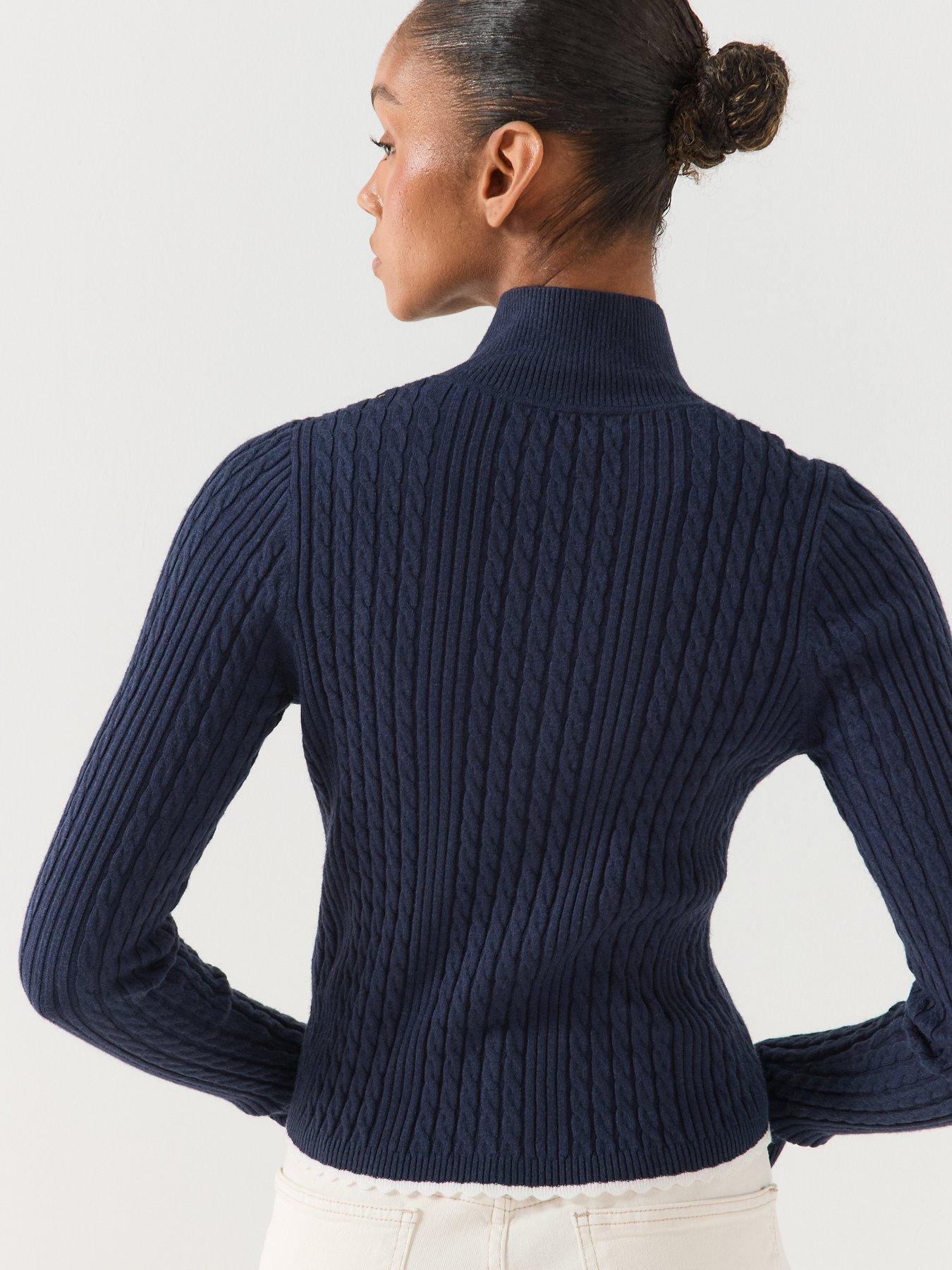 Image 5 of 6 of Tommy Jeans Micro Cable Knit Slim Zip-thru Jumper - Blue