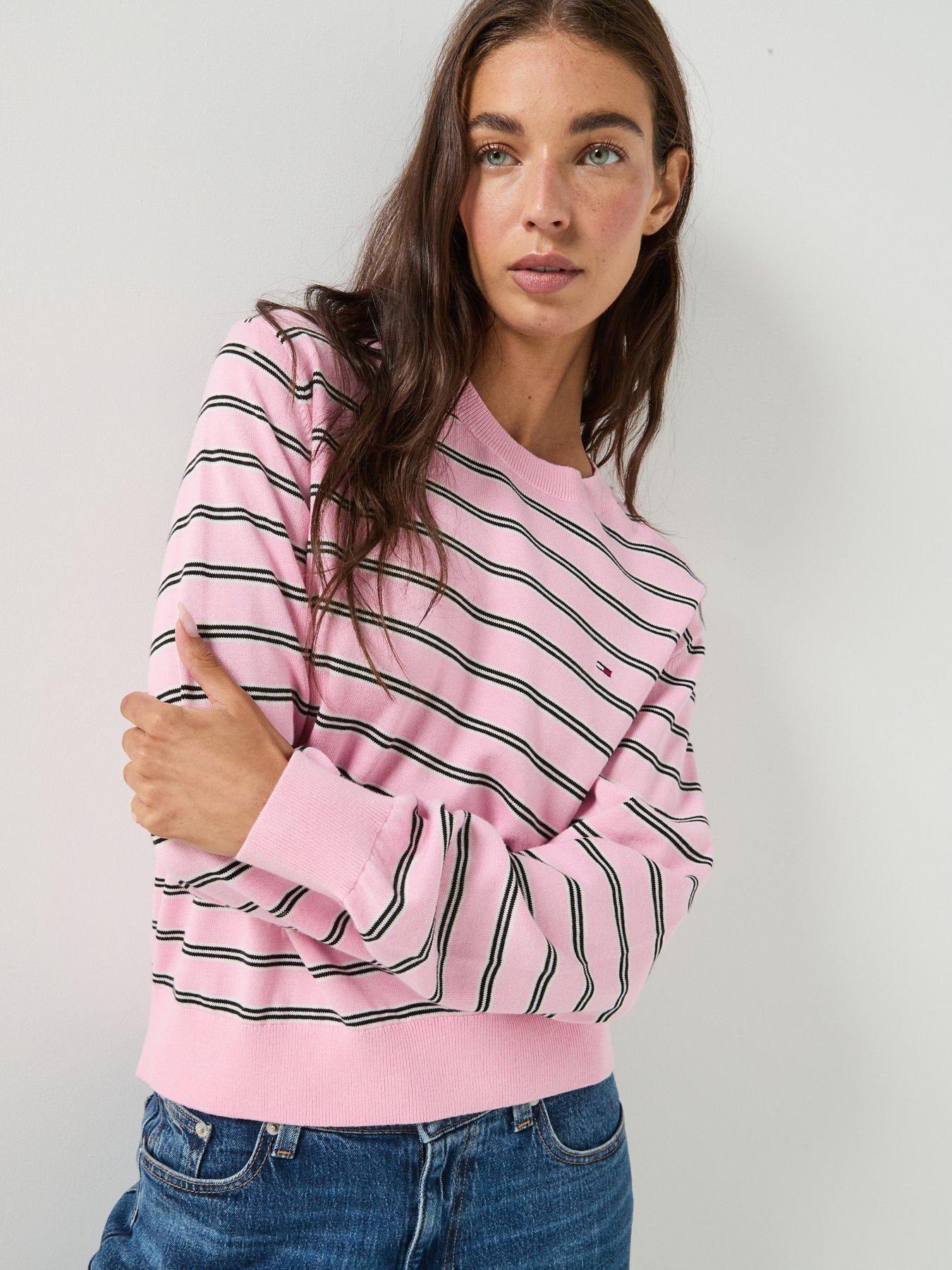 Tommy Jeans Women's Essential Striped Crew Neck Sweater - Pink
