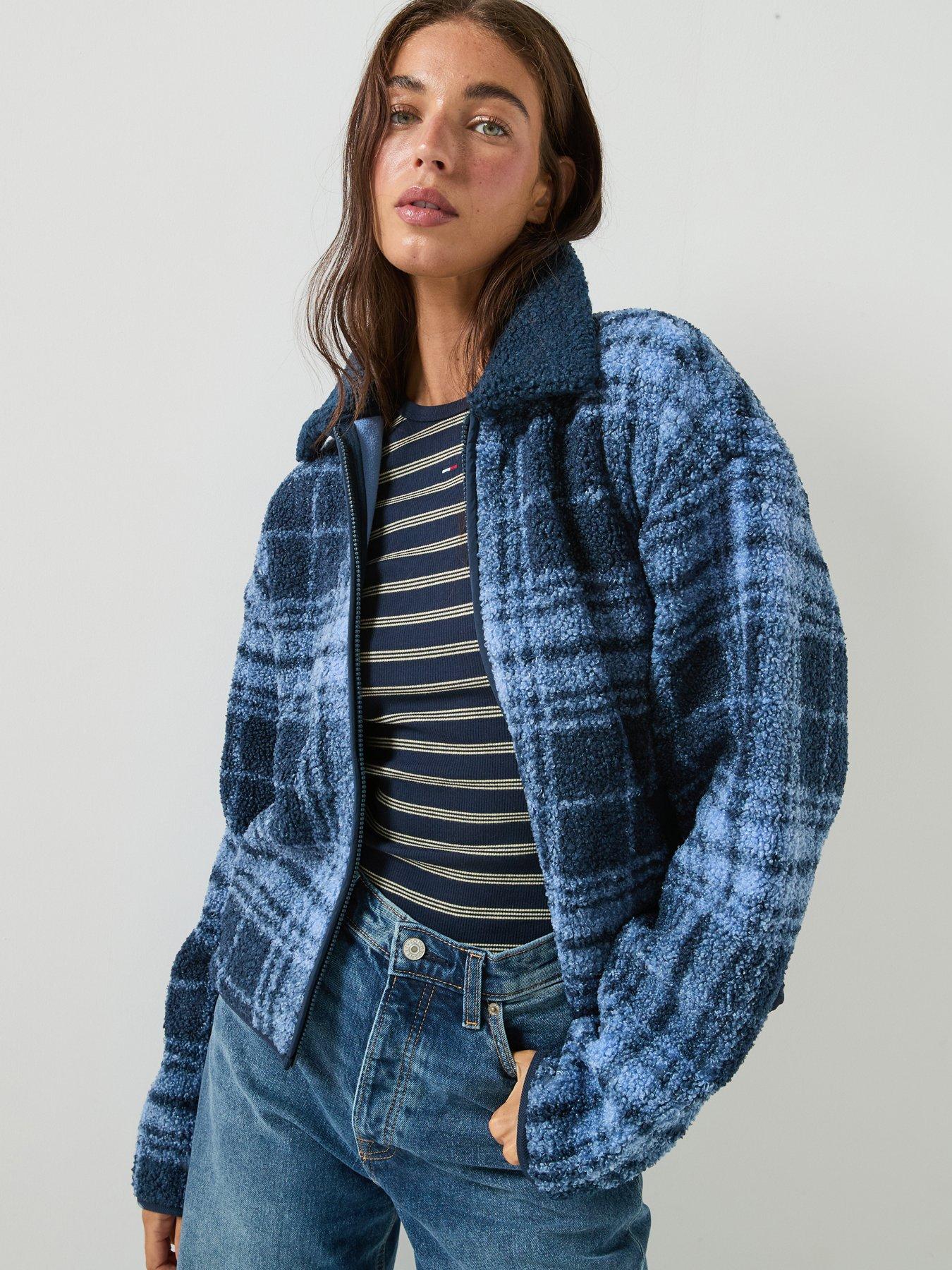 Tommy Jeans Women's Check Teddy Zip Through Jacket - Blue