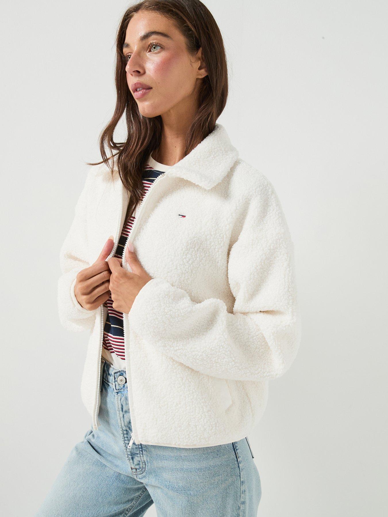 Image 1 of 5 of Tommy Jeans Teddy Fleece Boxy Zip-Through&nbsp;Sweatshirt - White