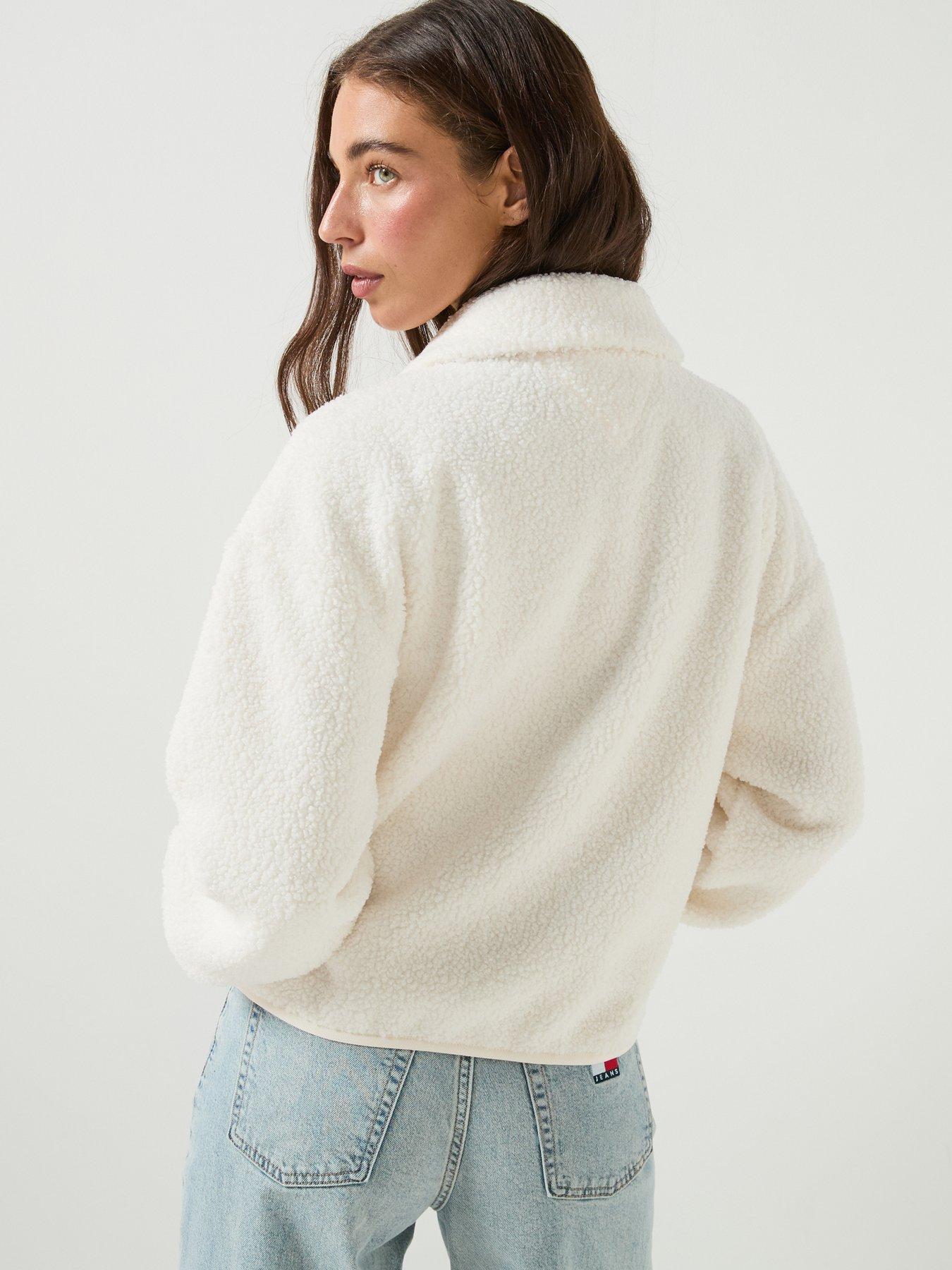 Image 2 of 5 of Tommy Jeans Teddy Fleece Boxy Zip-Through&nbsp;Sweatshirt - White