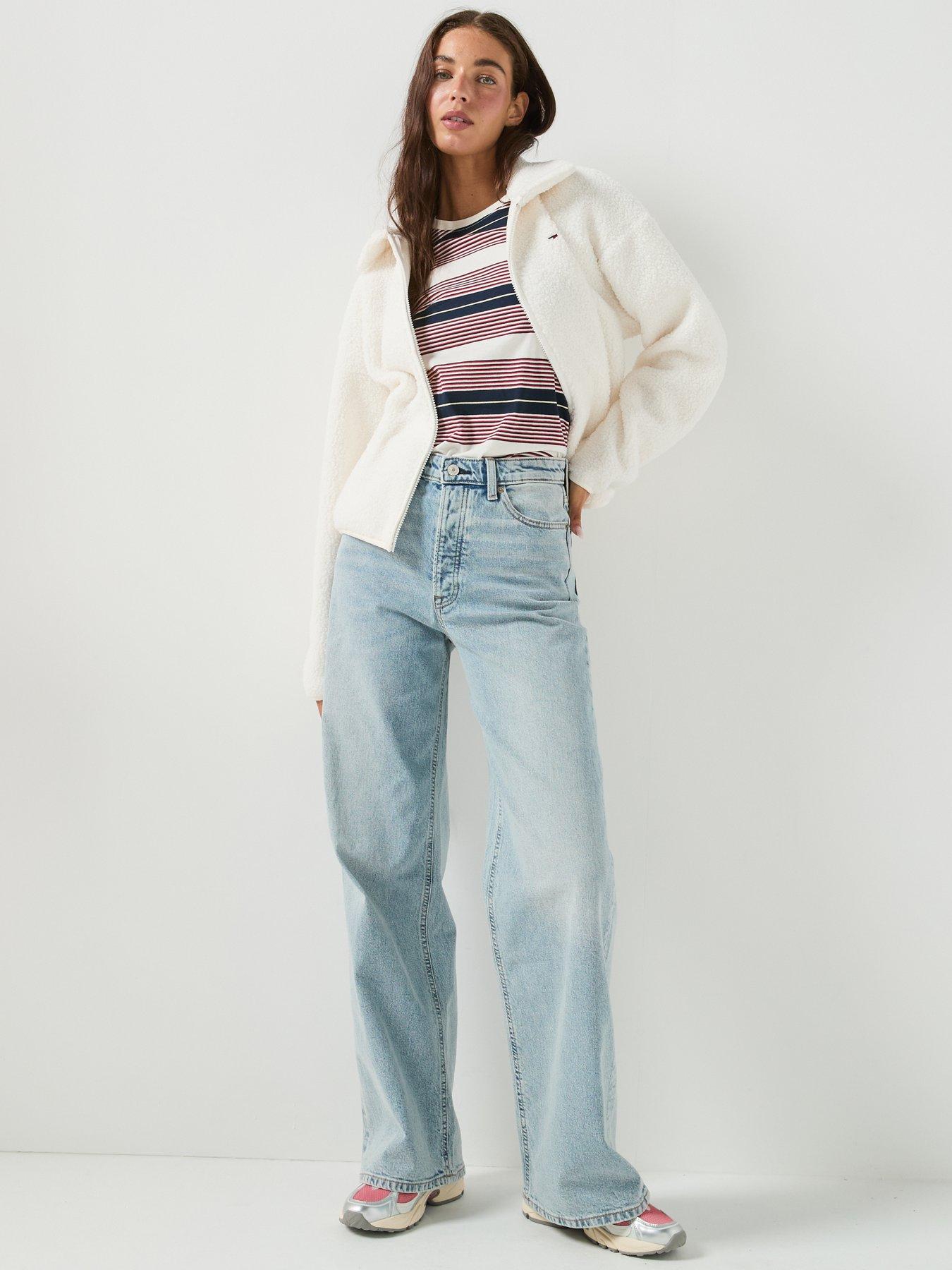 Image 3 of 5 of Tommy Jeans Teddy Fleece Boxy Zip-Through&nbsp;Sweatshirt - White