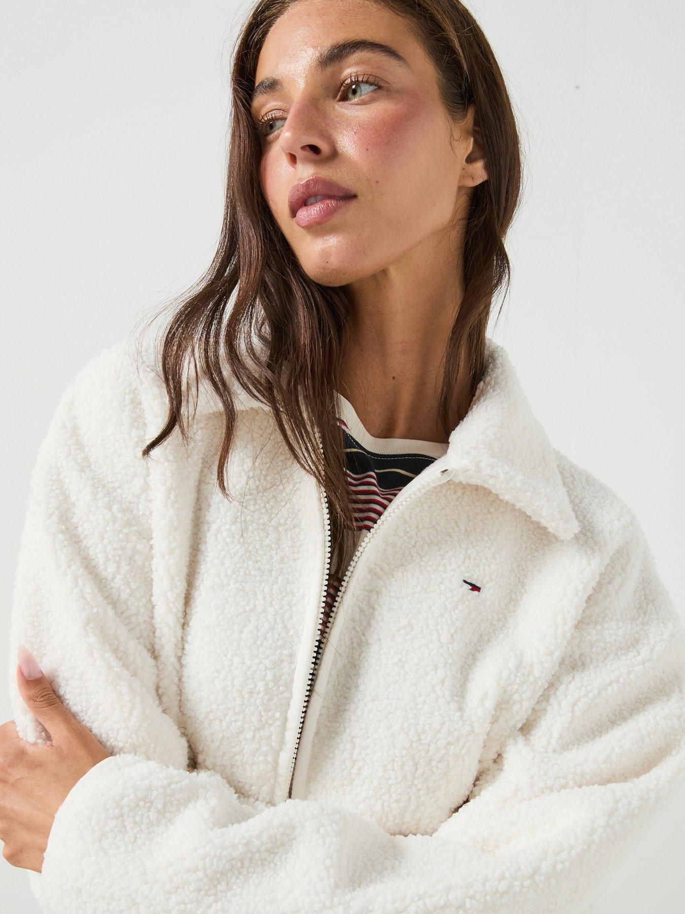 Image 4 of 5 of Tommy Jeans Teddy Fleece Boxy Zip-Through&nbsp;Sweatshirt - White