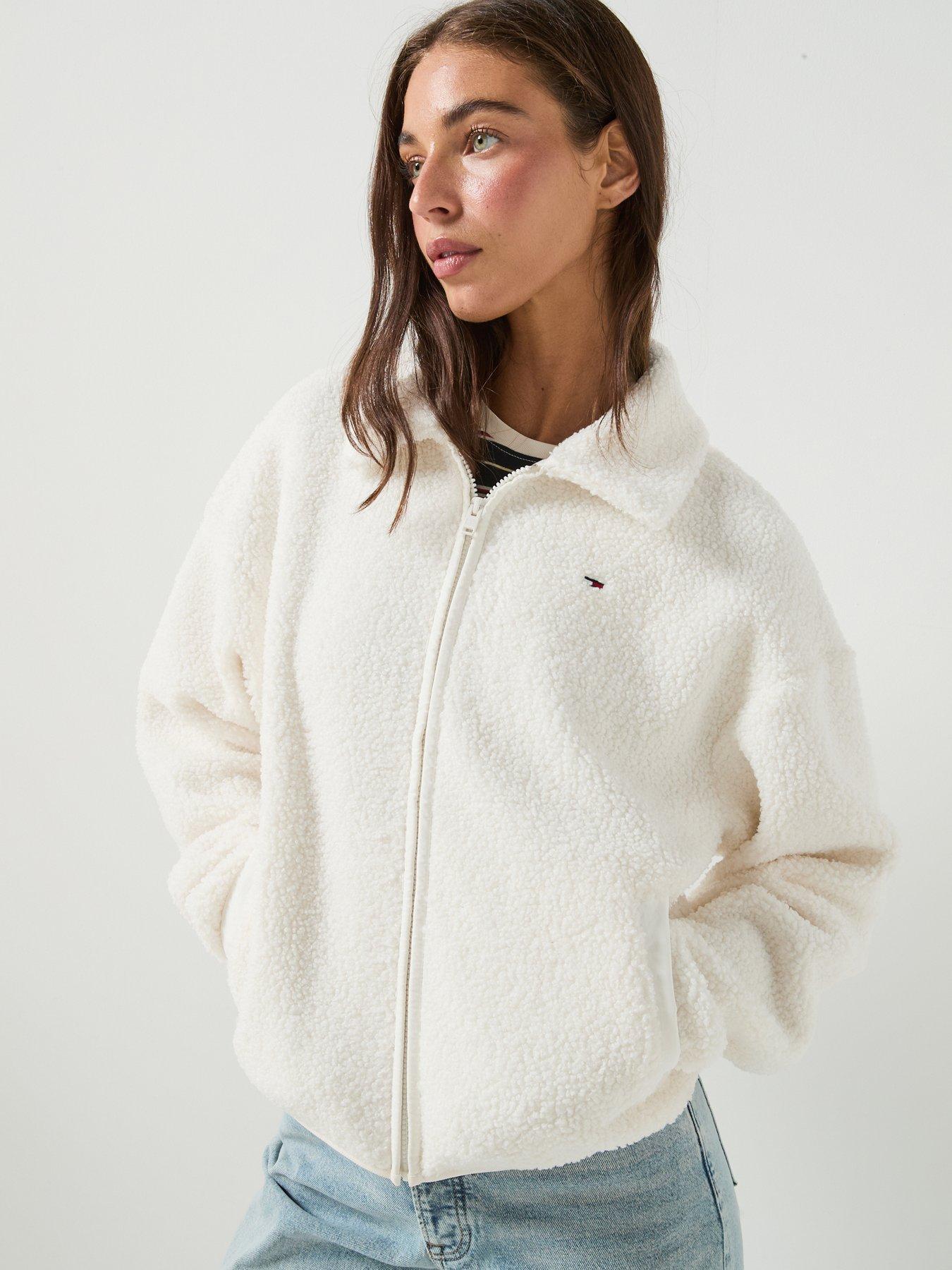 Image 5 of 5 of Tommy Jeans Teddy Fleece Boxy Zip-Through&nbsp;Sweatshirt - White