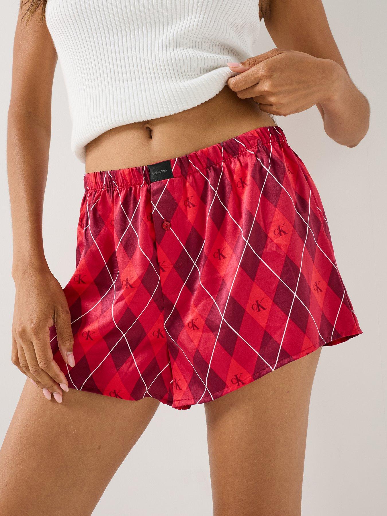 Image 3 of 5 of Calvin Klein Printed Check Logo Satin Seasonal Short - Red
