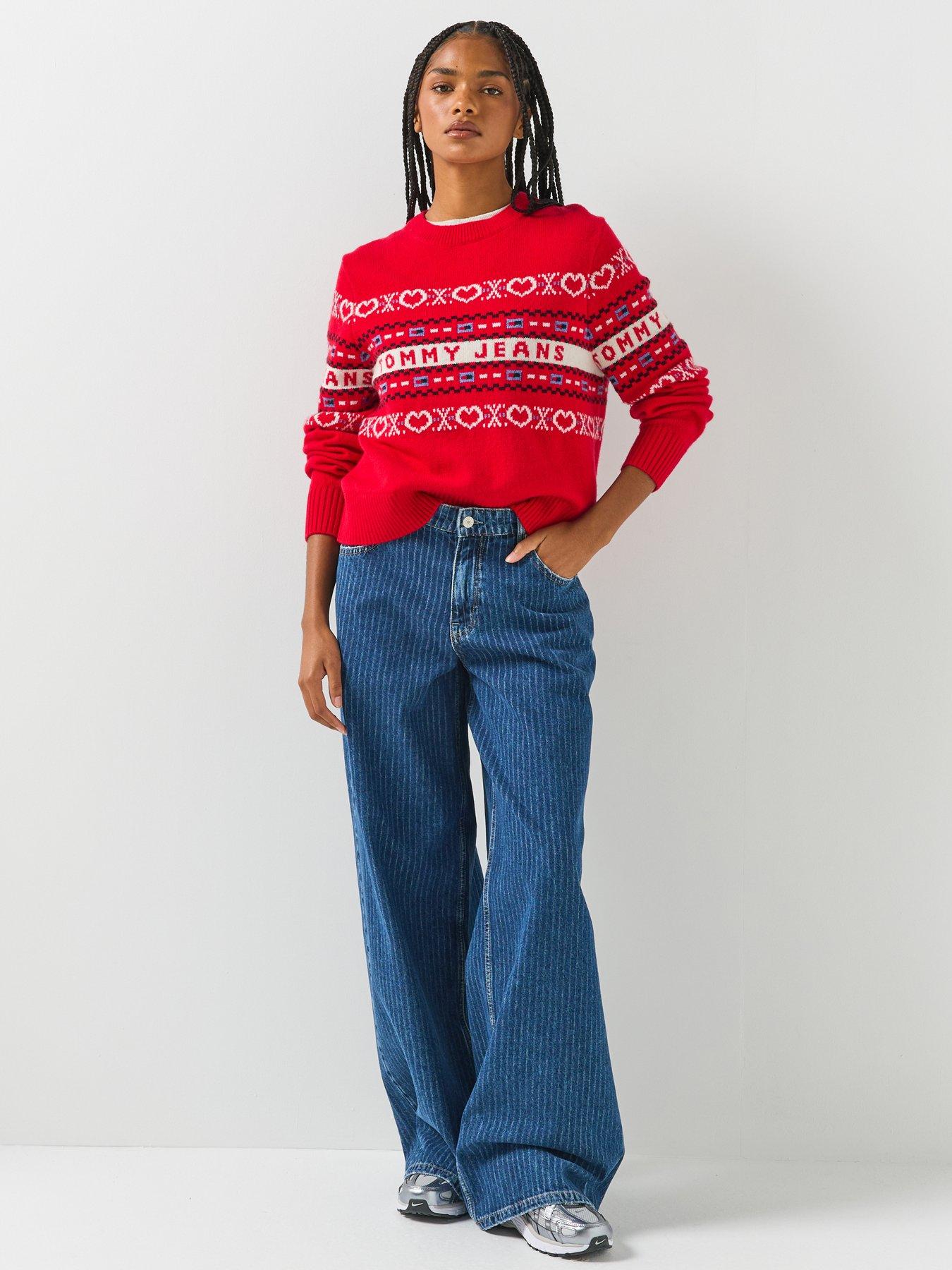 Image 3 of 6 of Tommy Jeans Festive Pure Wool Fair Isle Jumper - Red
