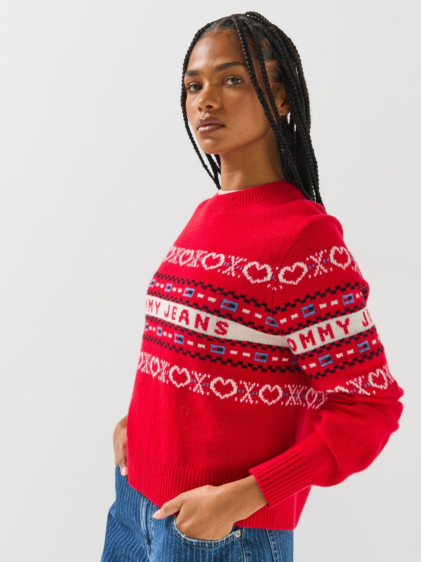 Image 5 of 6 of Tommy Jeans Festive Pure Wool Fair Isle Jumper - Red